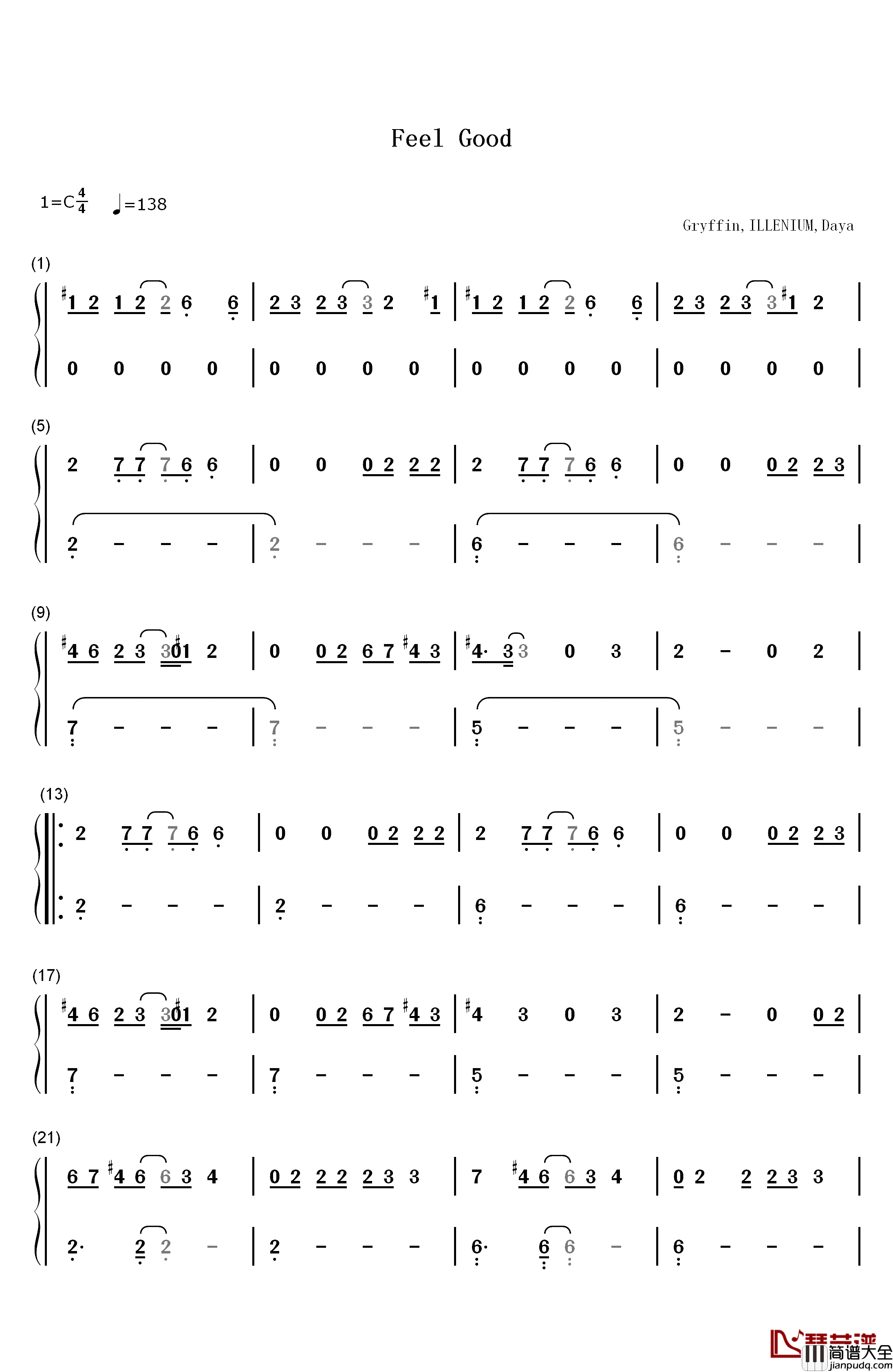Feel_Good钢琴简谱_数字双手_Gryffin_ft._Illenium