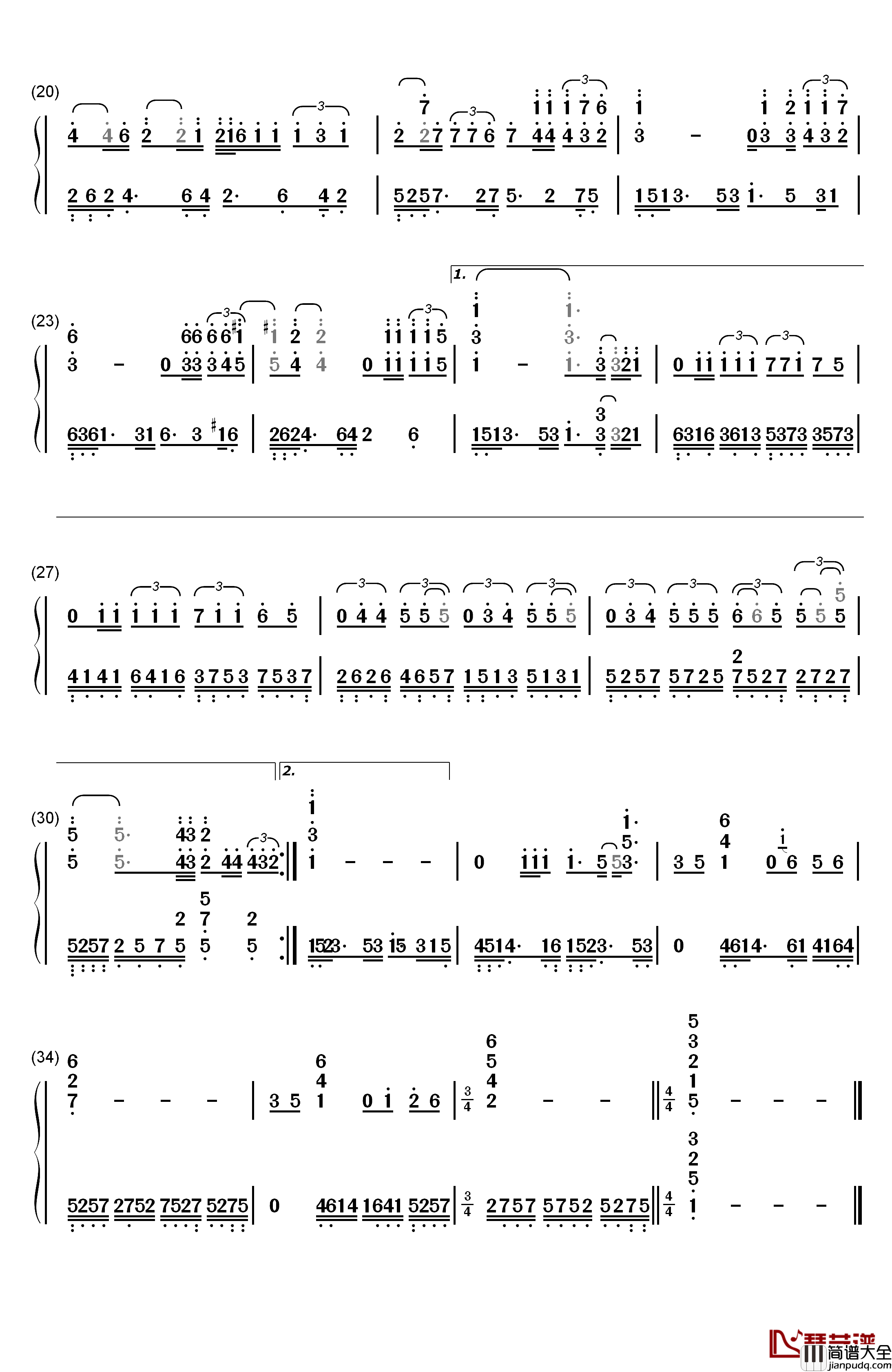 真情真美钢琴简谱_数字双手_孙楠_许茹芸