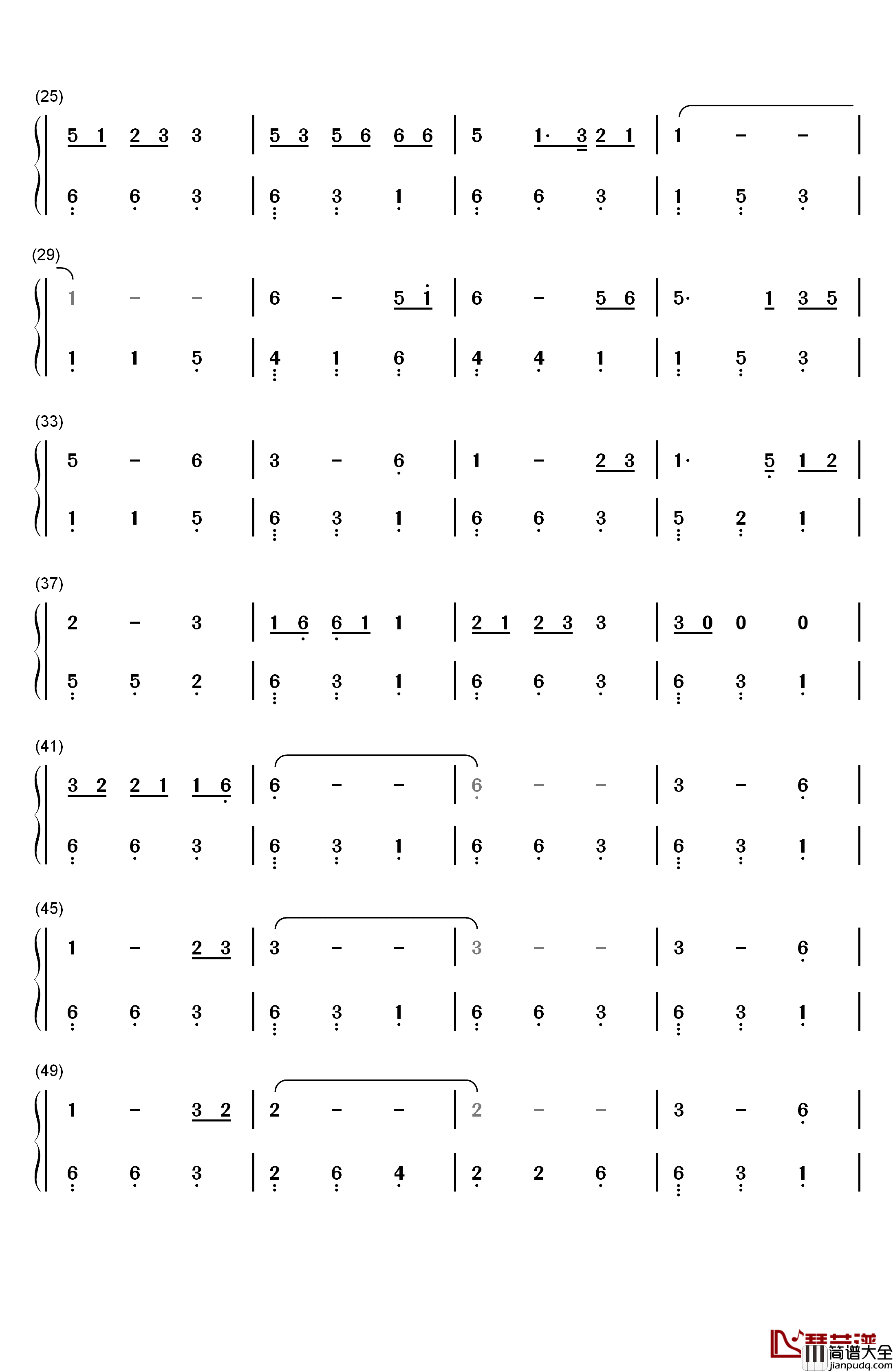 月光下的凤尾竹钢琴简谱_数字双手_施光南