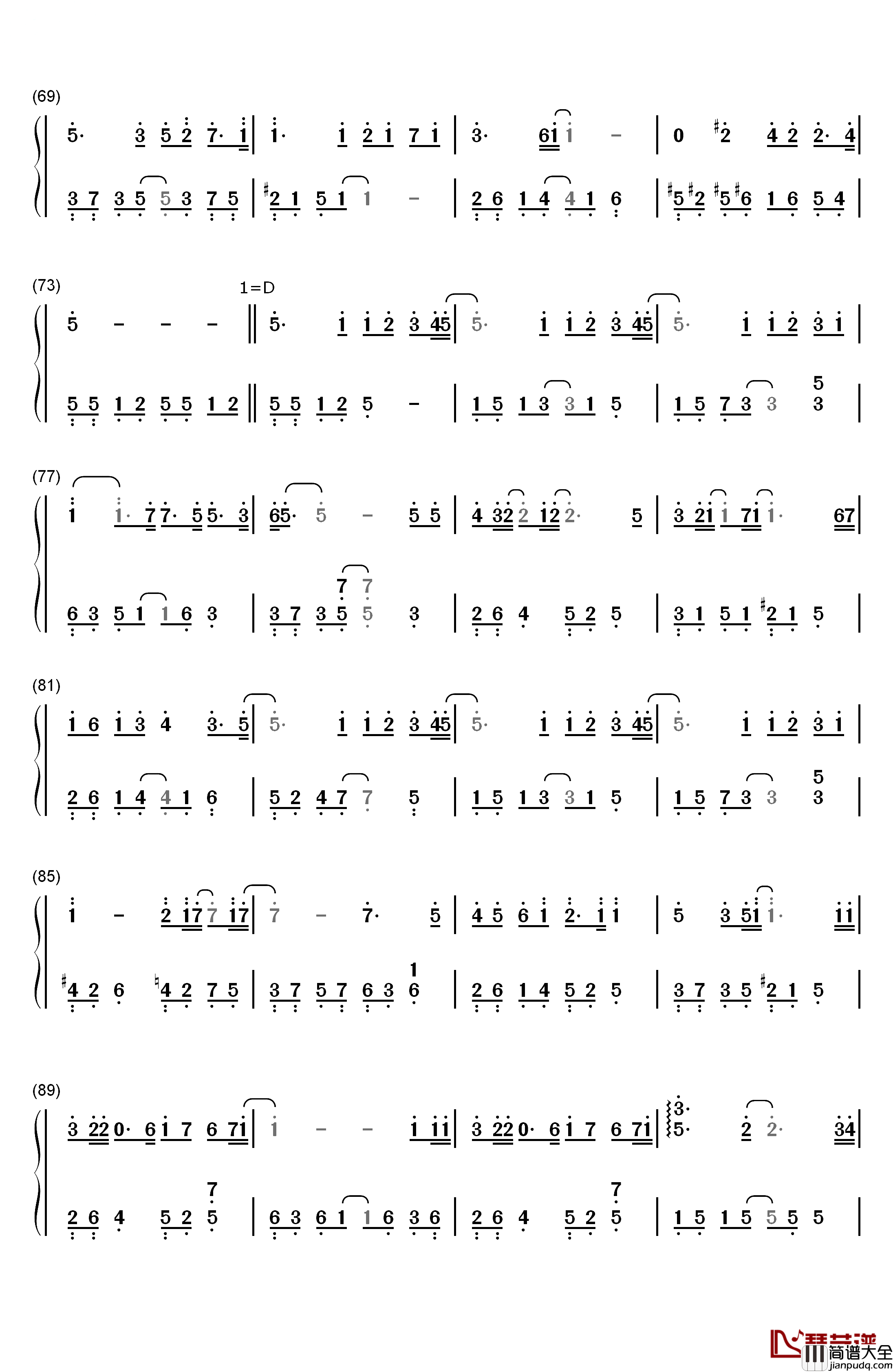 爱してる钢琴简谱_数字双手_高铃