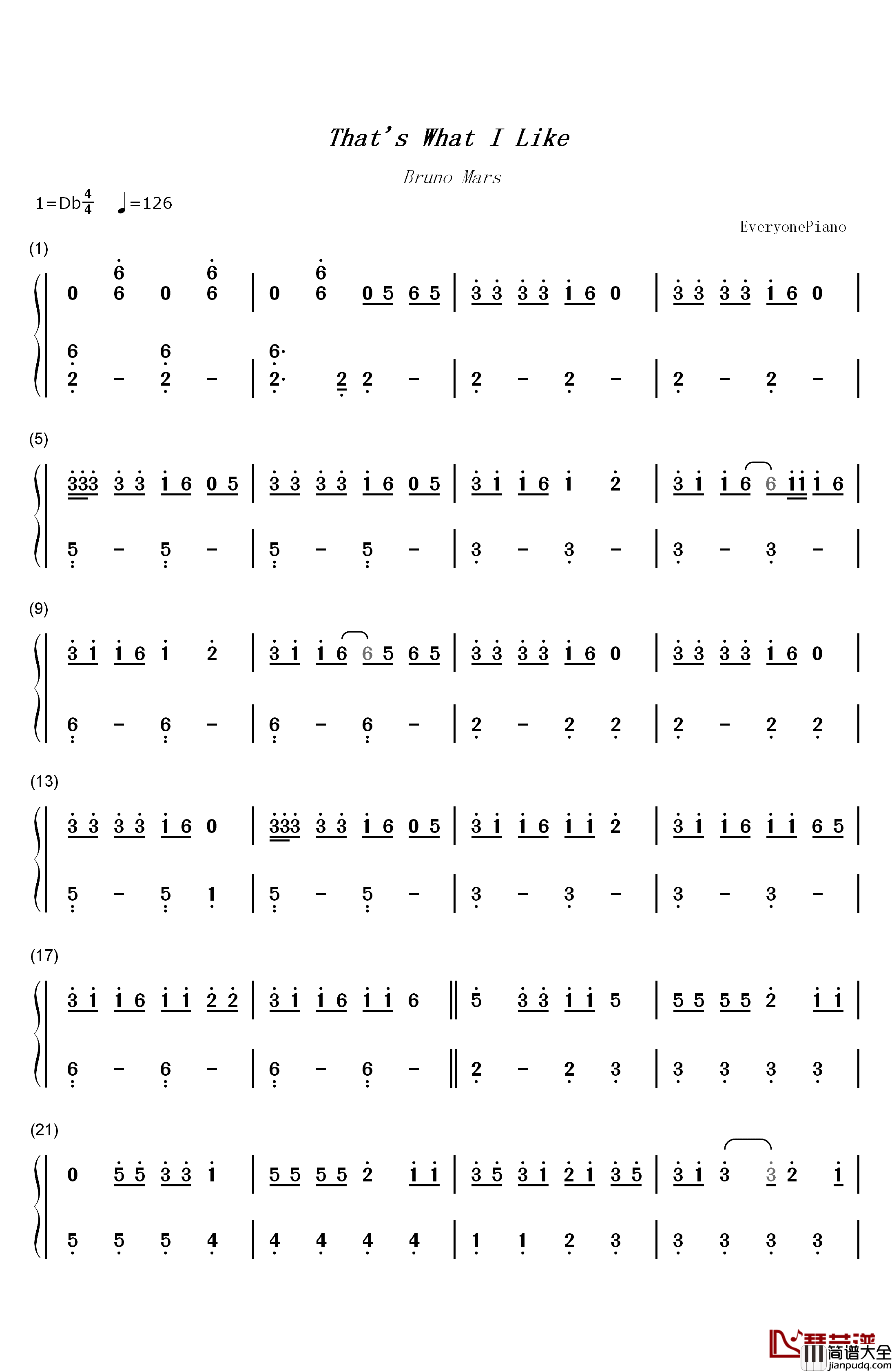 That's_What_I_Like钢琴简谱_数字双手_Bruno_Mars