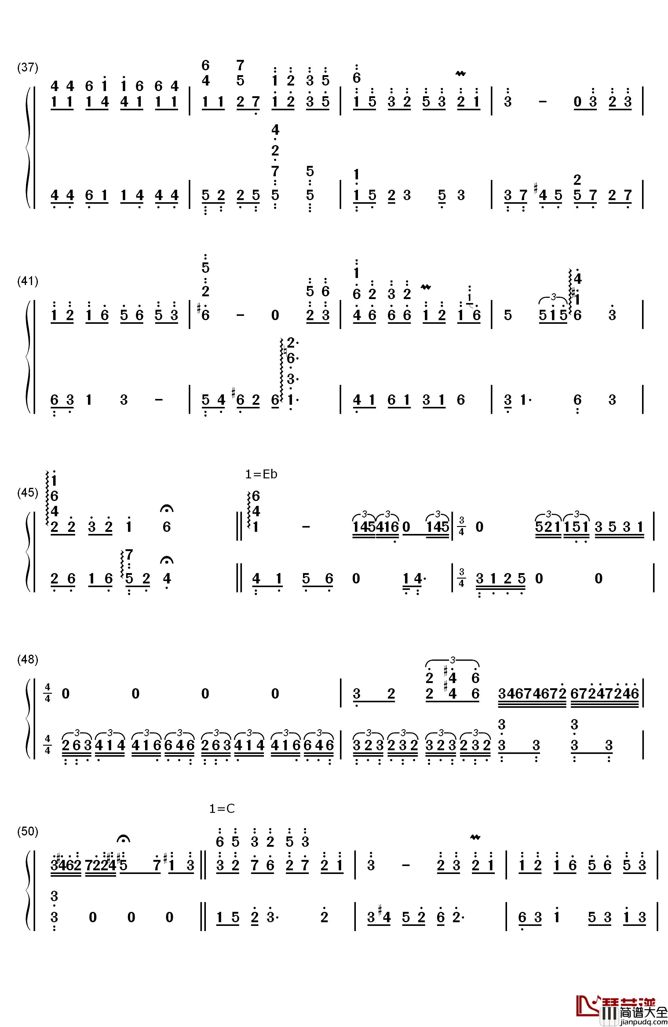 落雨声钢琴简谱_数字双手_周杰伦
