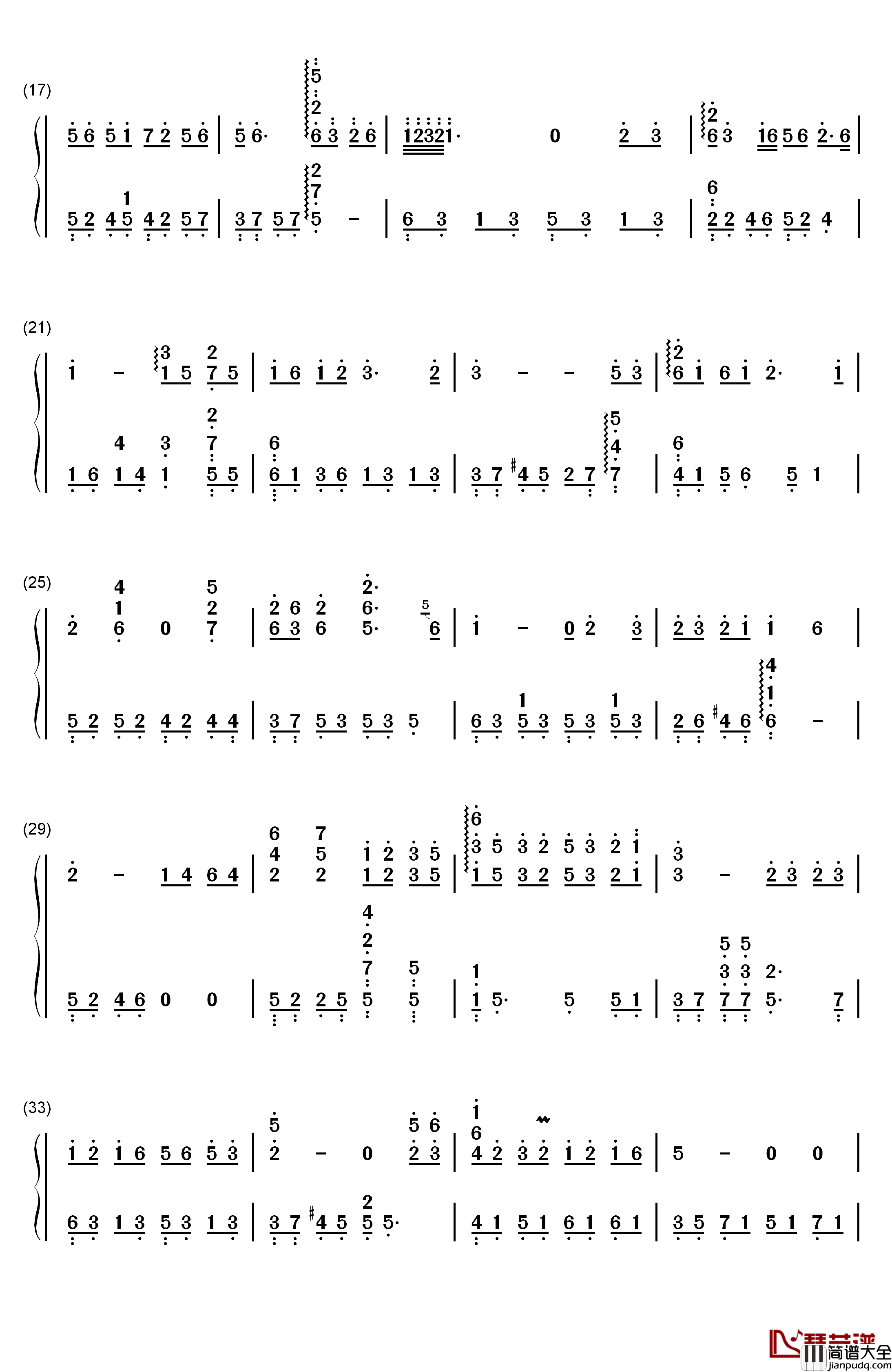落雨声钢琴简谱_数字双手_周杰伦