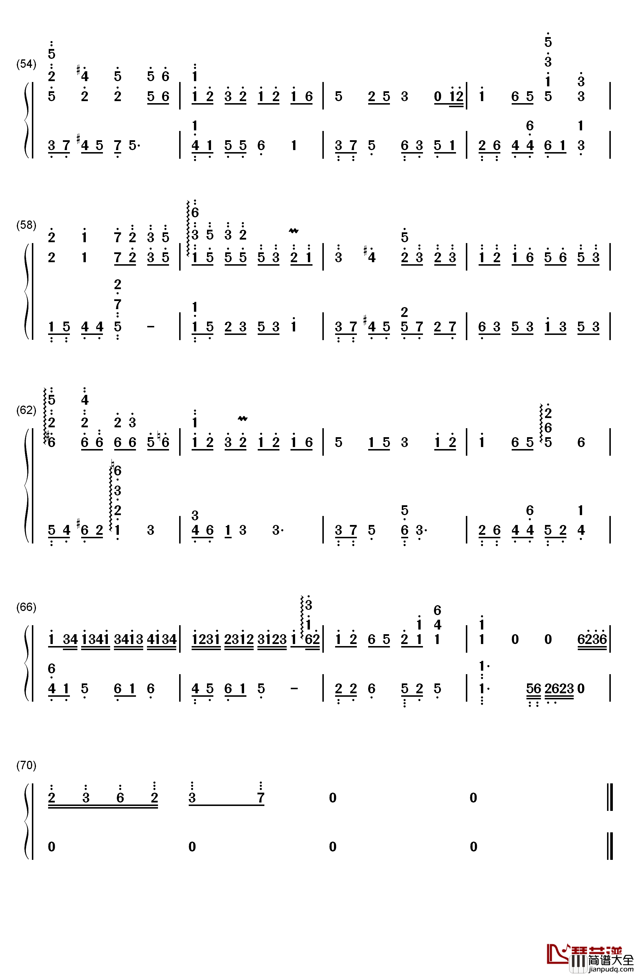 落雨声钢琴简谱_数字双手_周杰伦