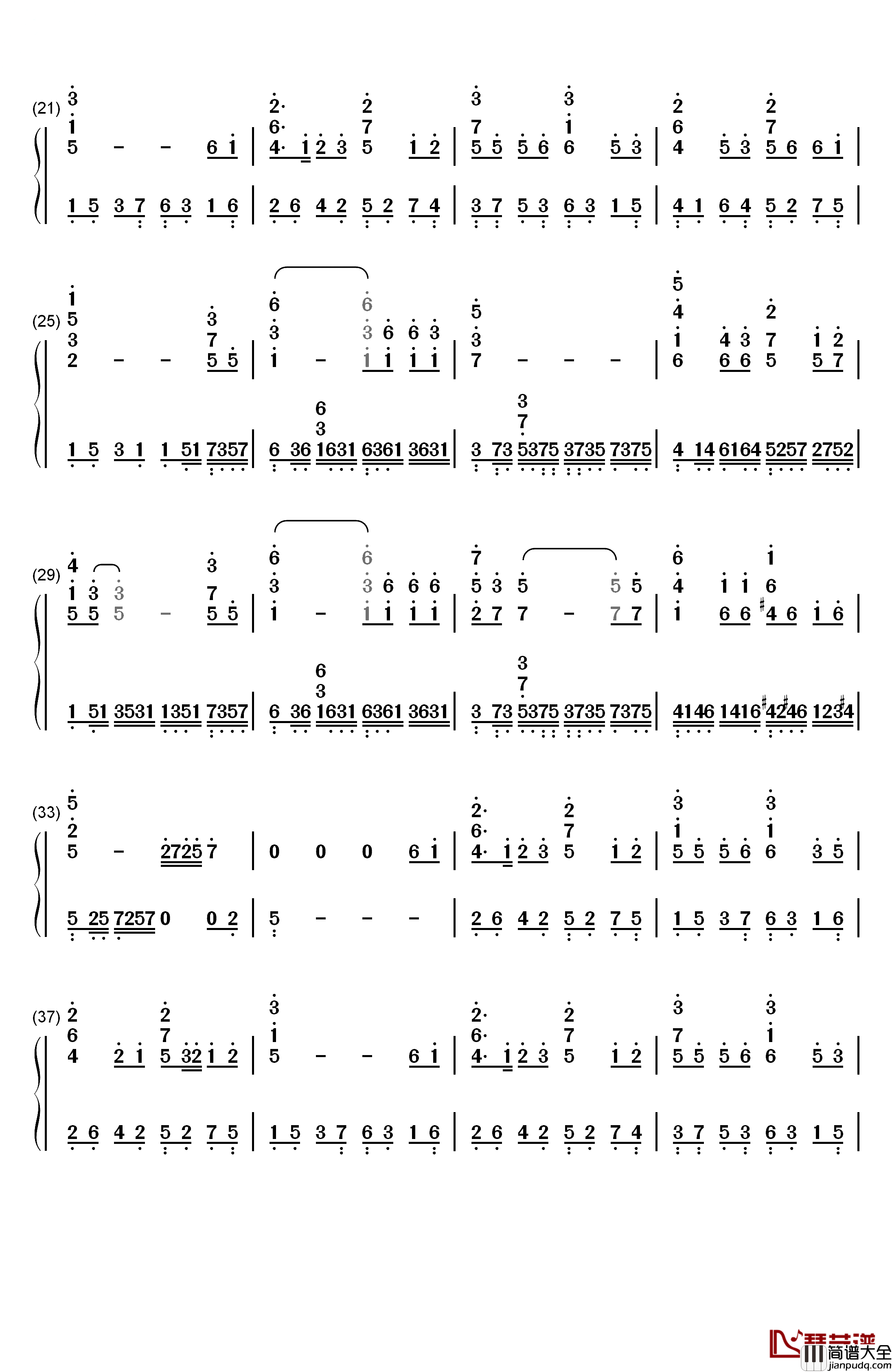 夕颜钢琴简谱_数字双手_能登麻美子