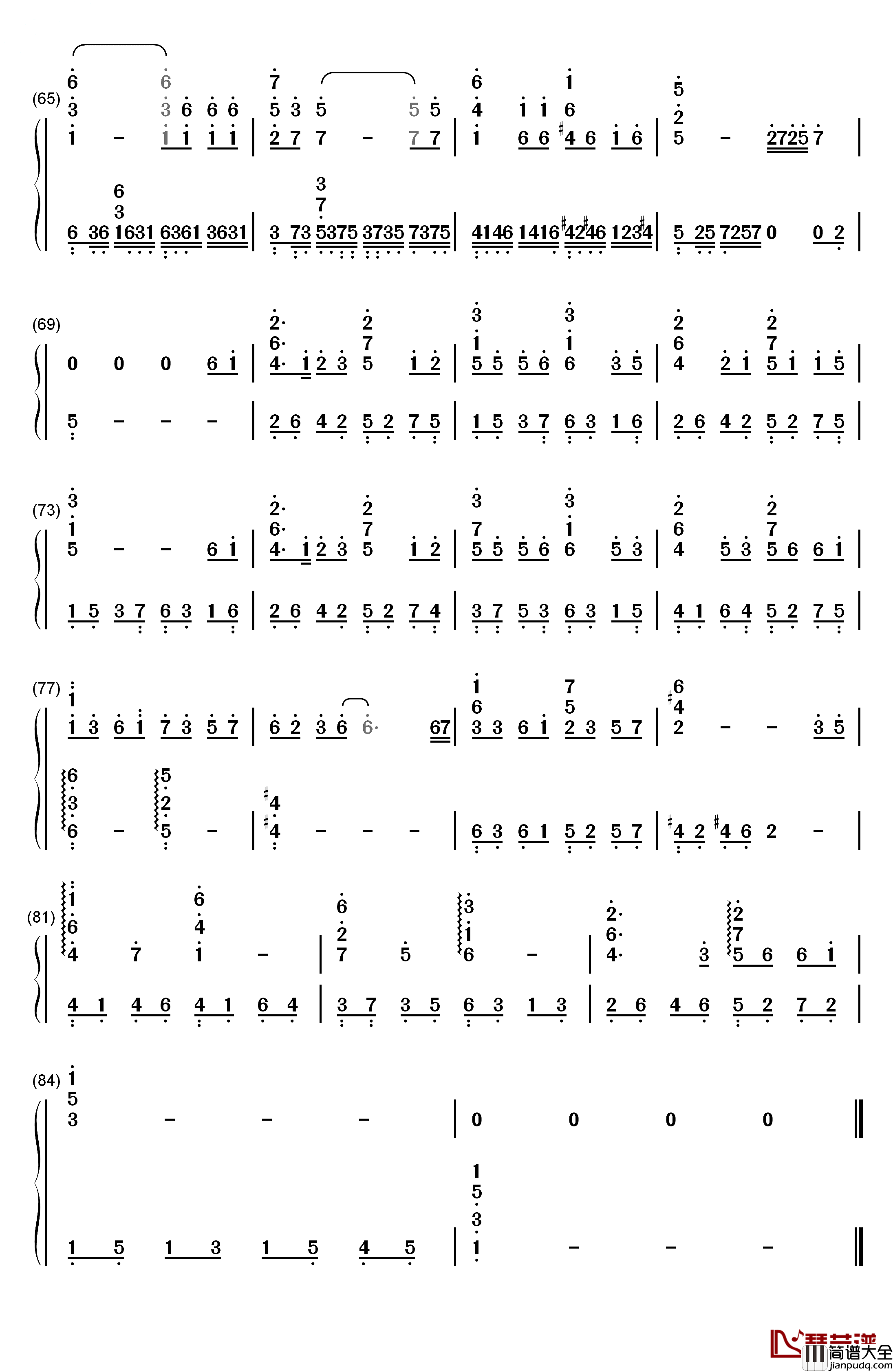 夕颜钢琴简谱_数字双手_能登麻美子