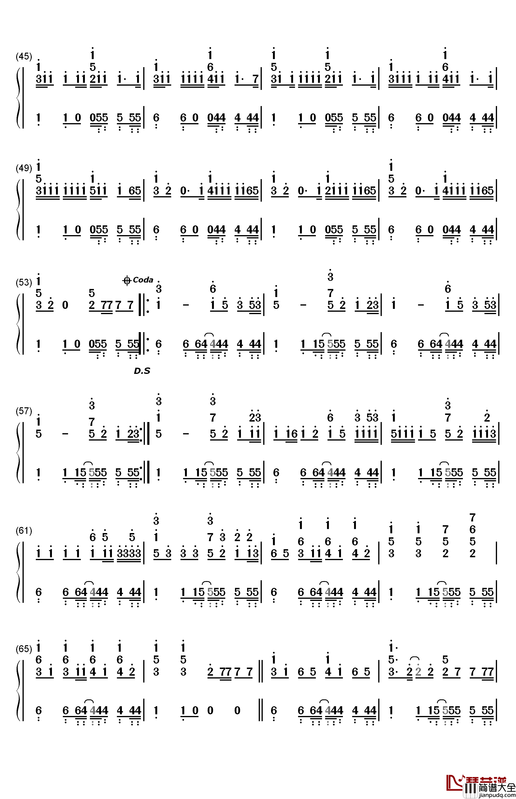 Whistle钢琴简谱_数字双手_Flo_Rida