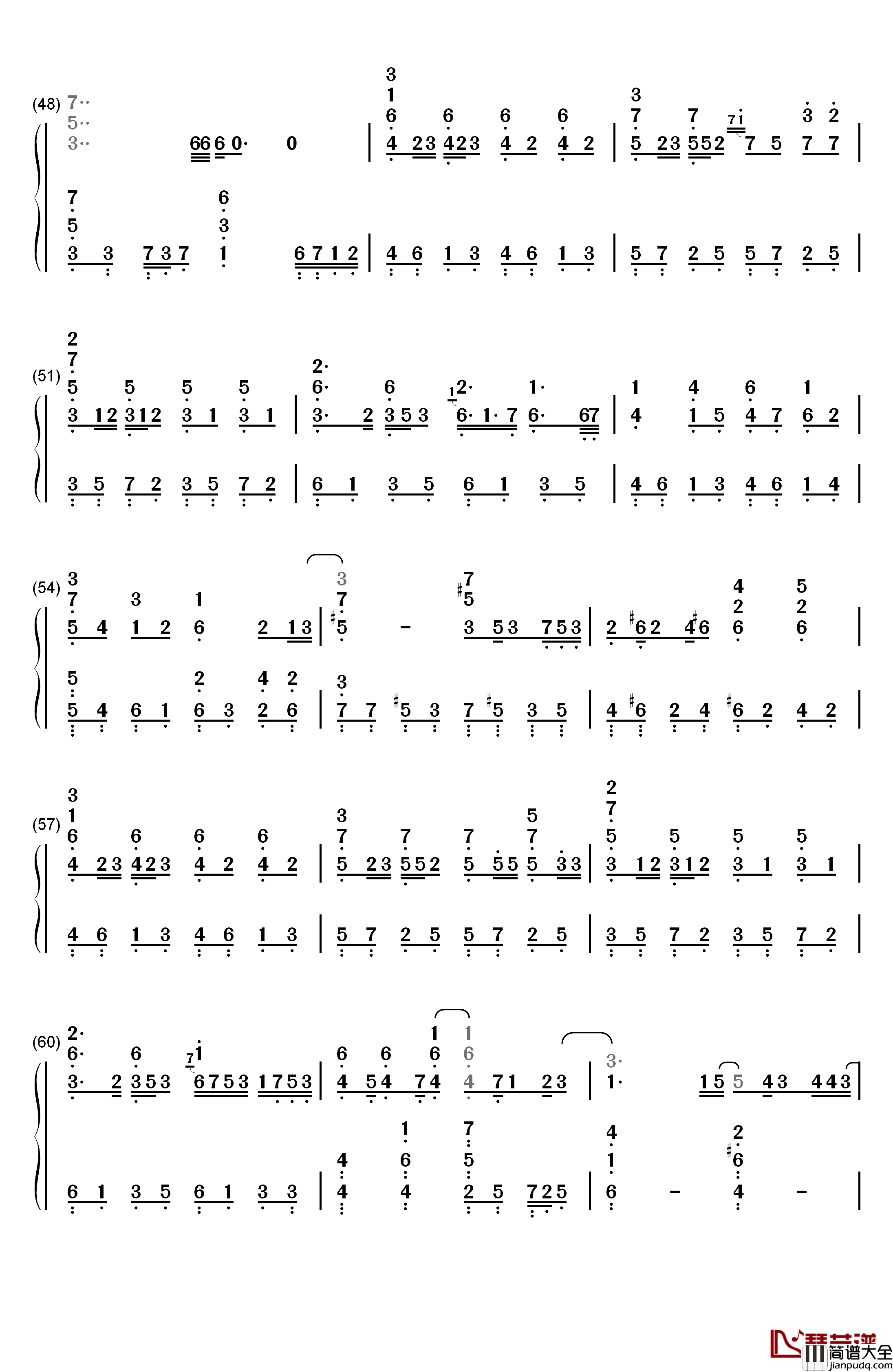 いくつもの夜を越えて钢琴简谱_数字双手_初音未来