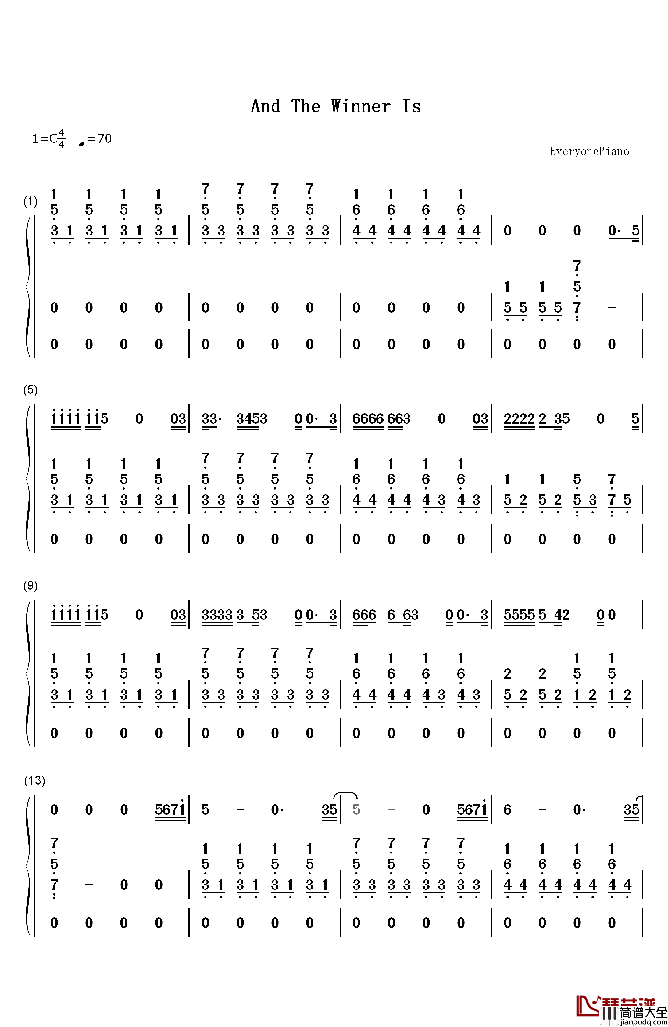 And_The_Winner_Is钢琴简谱_数字双手_Gérard_Darmon