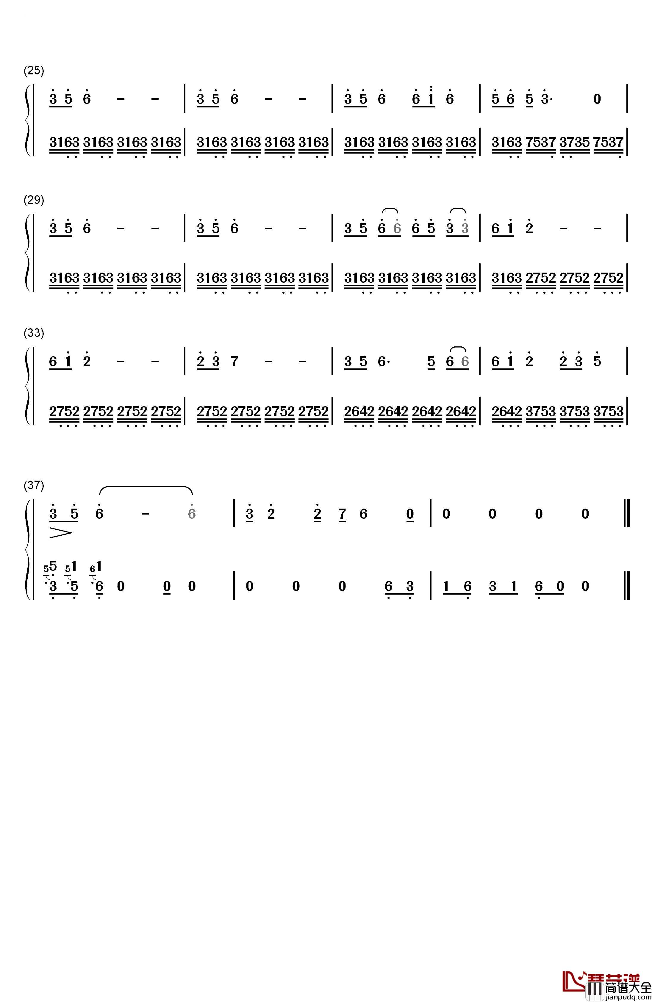 为了谁钢琴简谱_数字双手_祖海