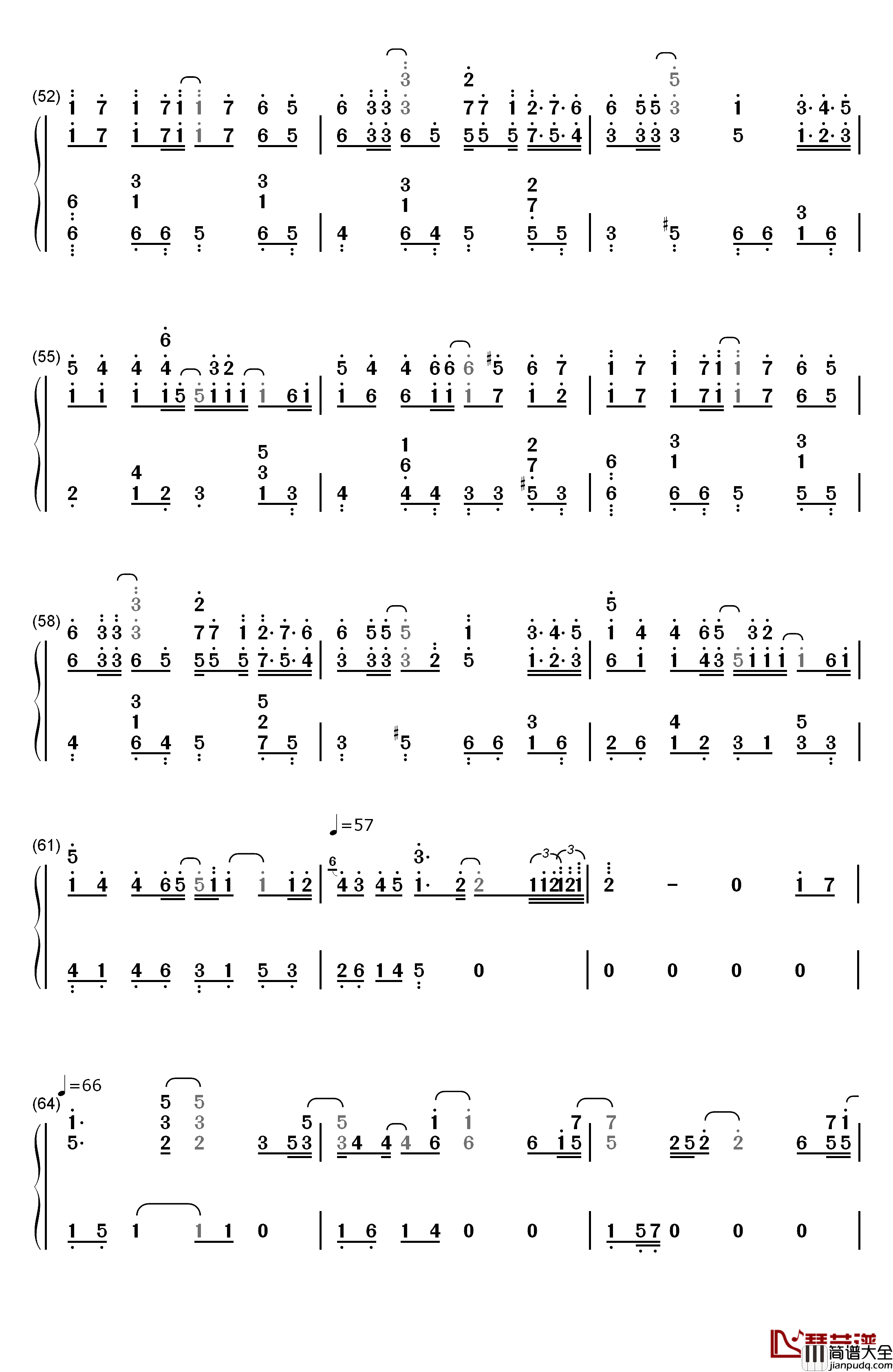 飘雪钢琴简谱_数字双手_韩雪