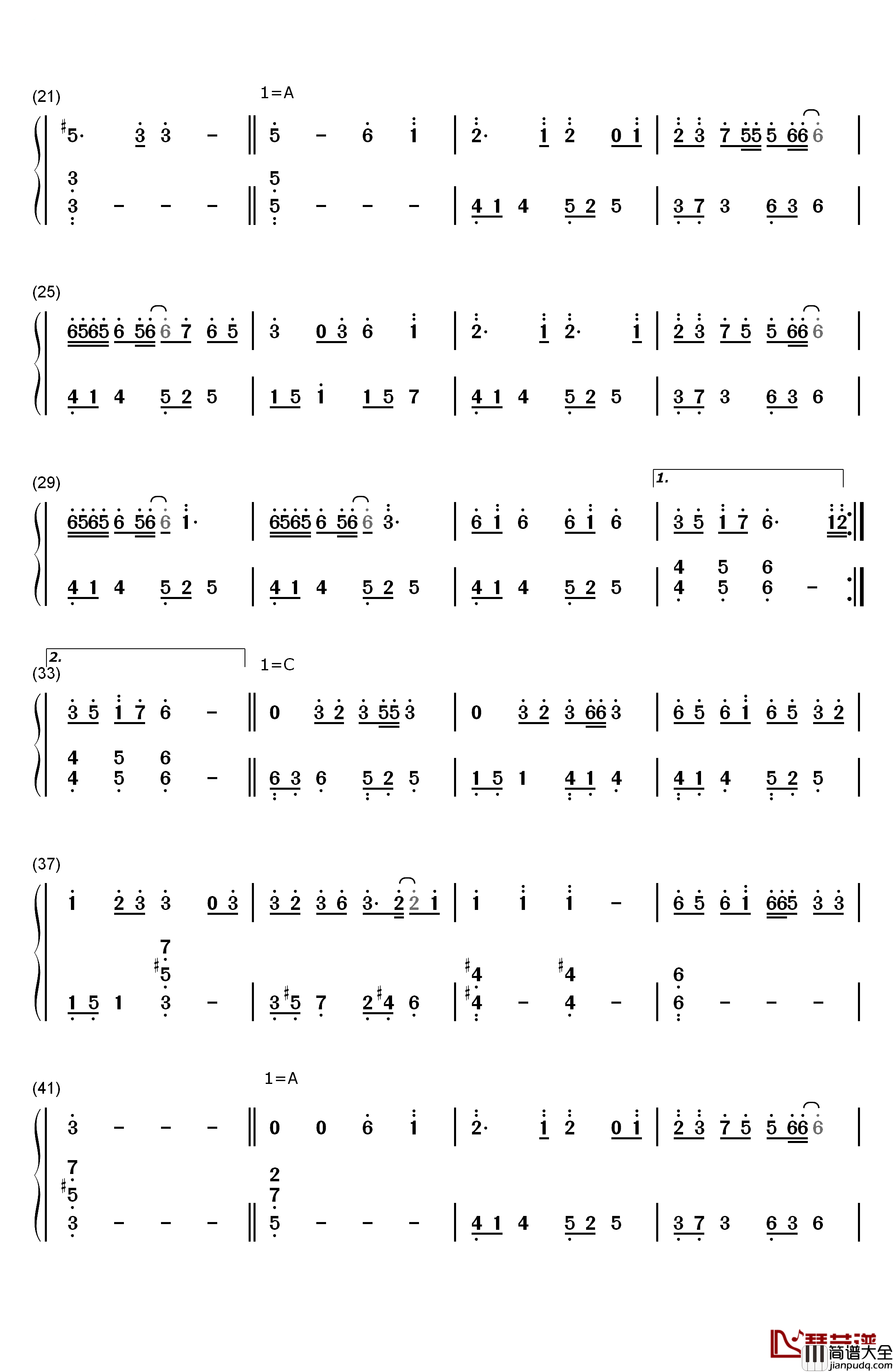 渡月橋_～君_想ふ～钢琴简谱_数字双手_仓木麻衣