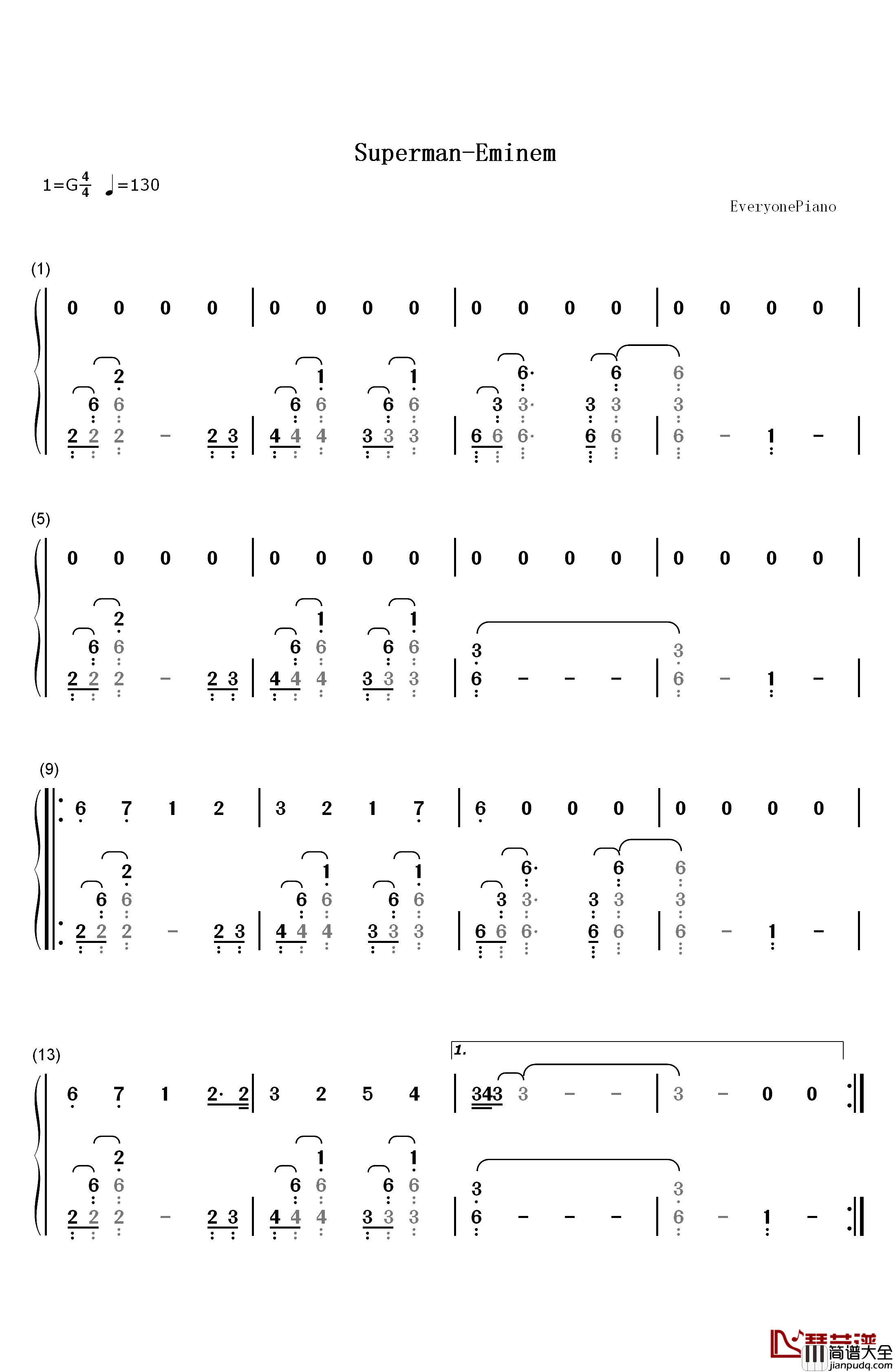 Superman钢琴简谱_数字双手_Eminem