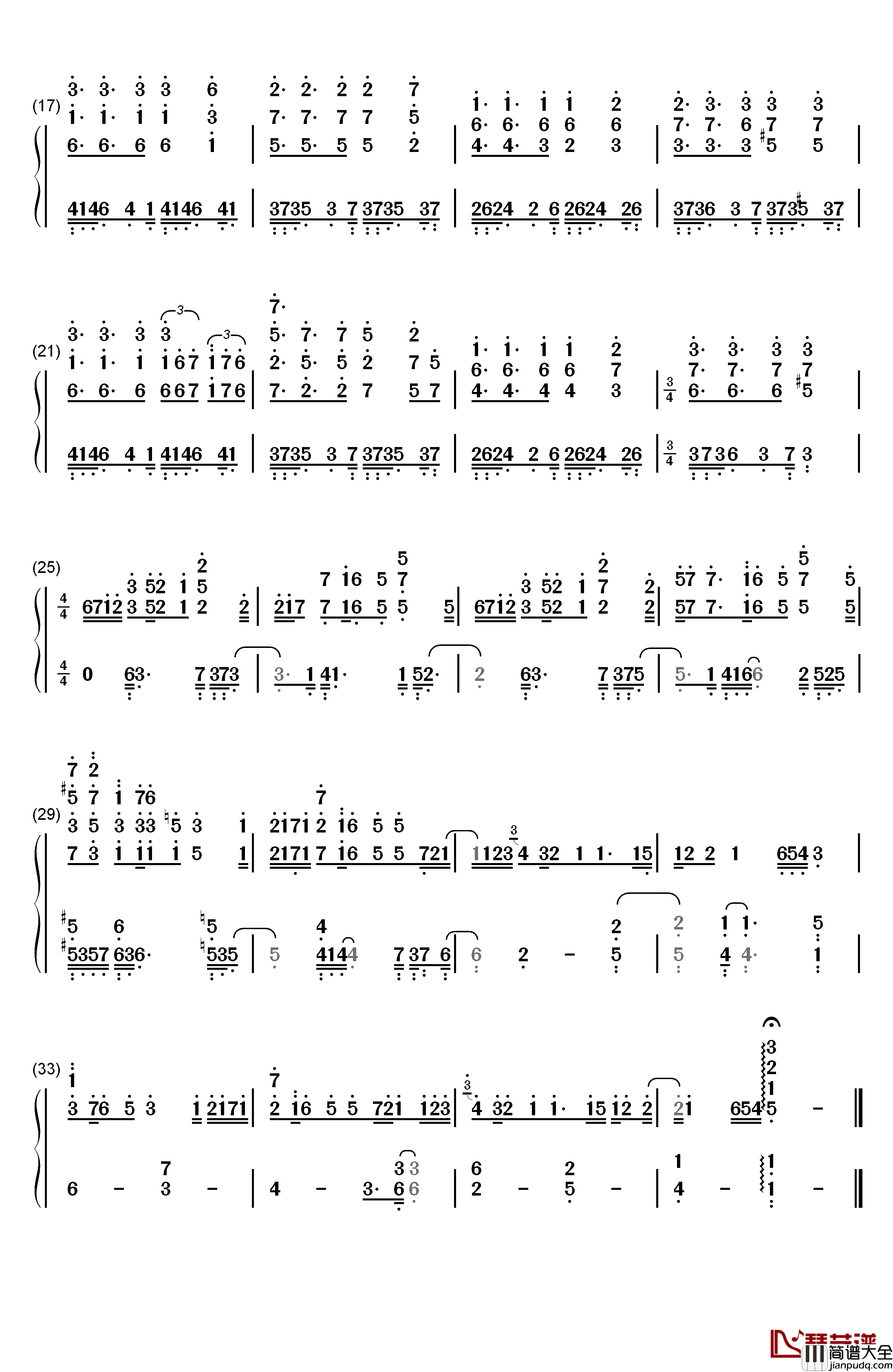 ソリテュード钢琴简谱_数字双手_光宗信吉