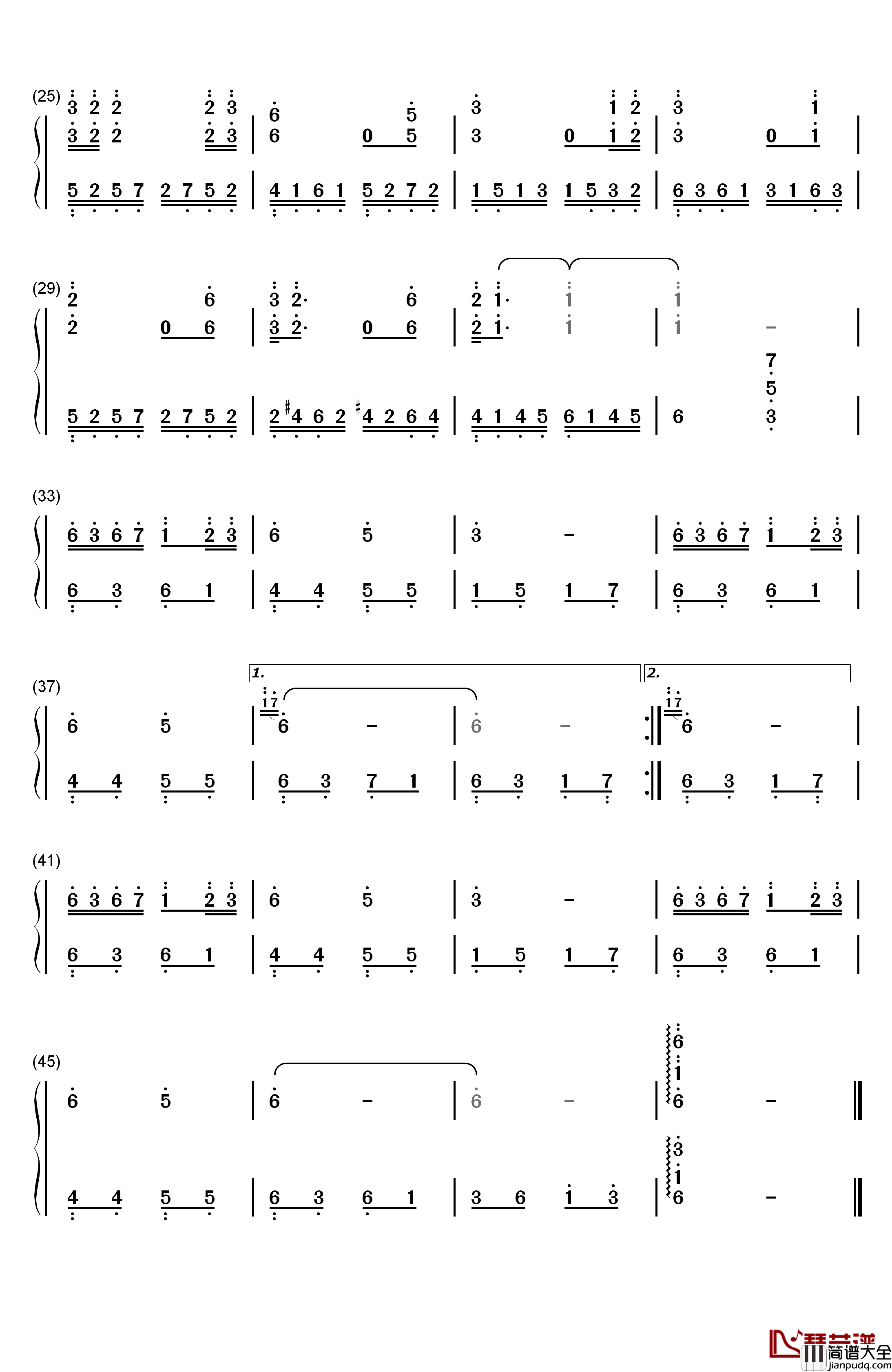 你看你看月亮的脸钢琴简谱_数字双手_孟庭苇