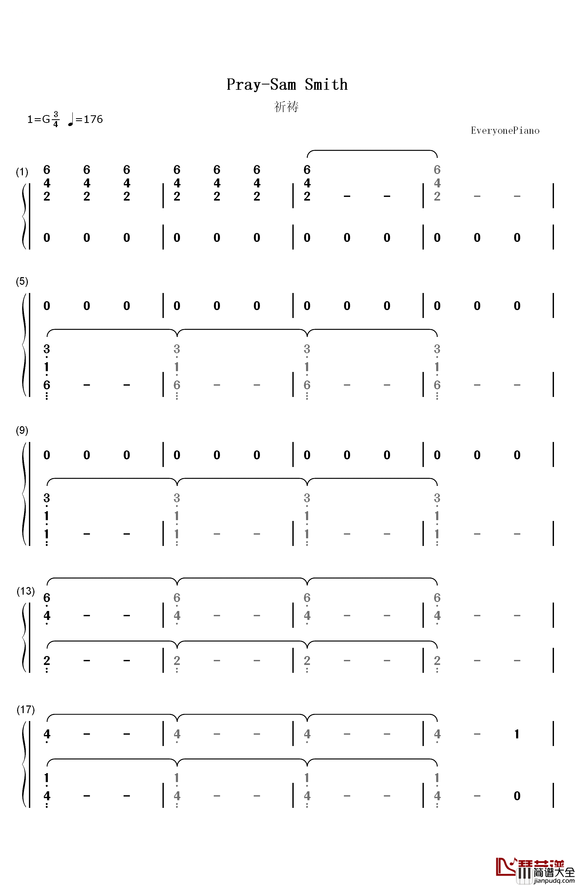 Pray钢琴简谱_数字双手_Sam_Smith