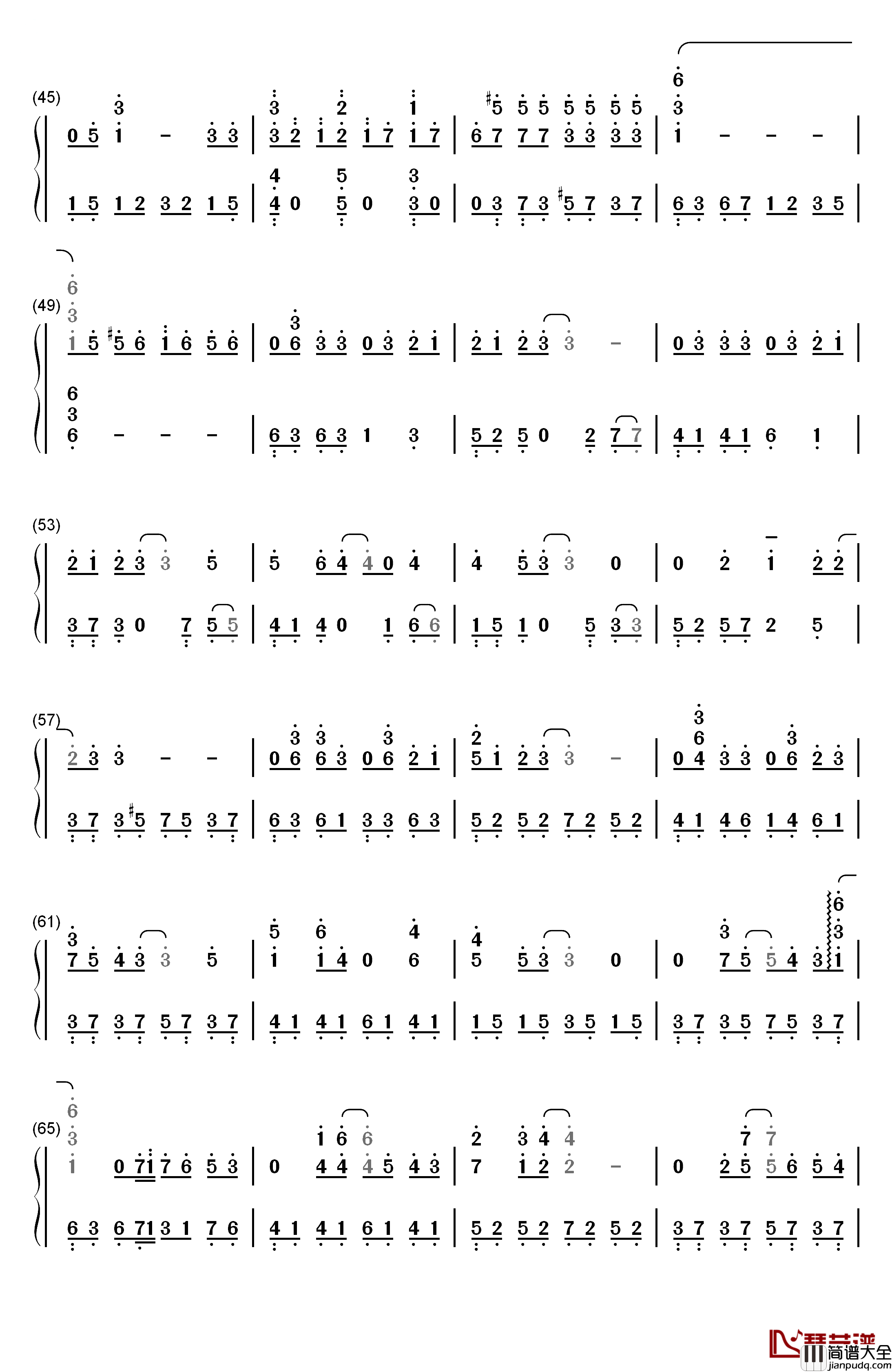 珍珠星的距离钢琴简谱_数字双手_内田彩