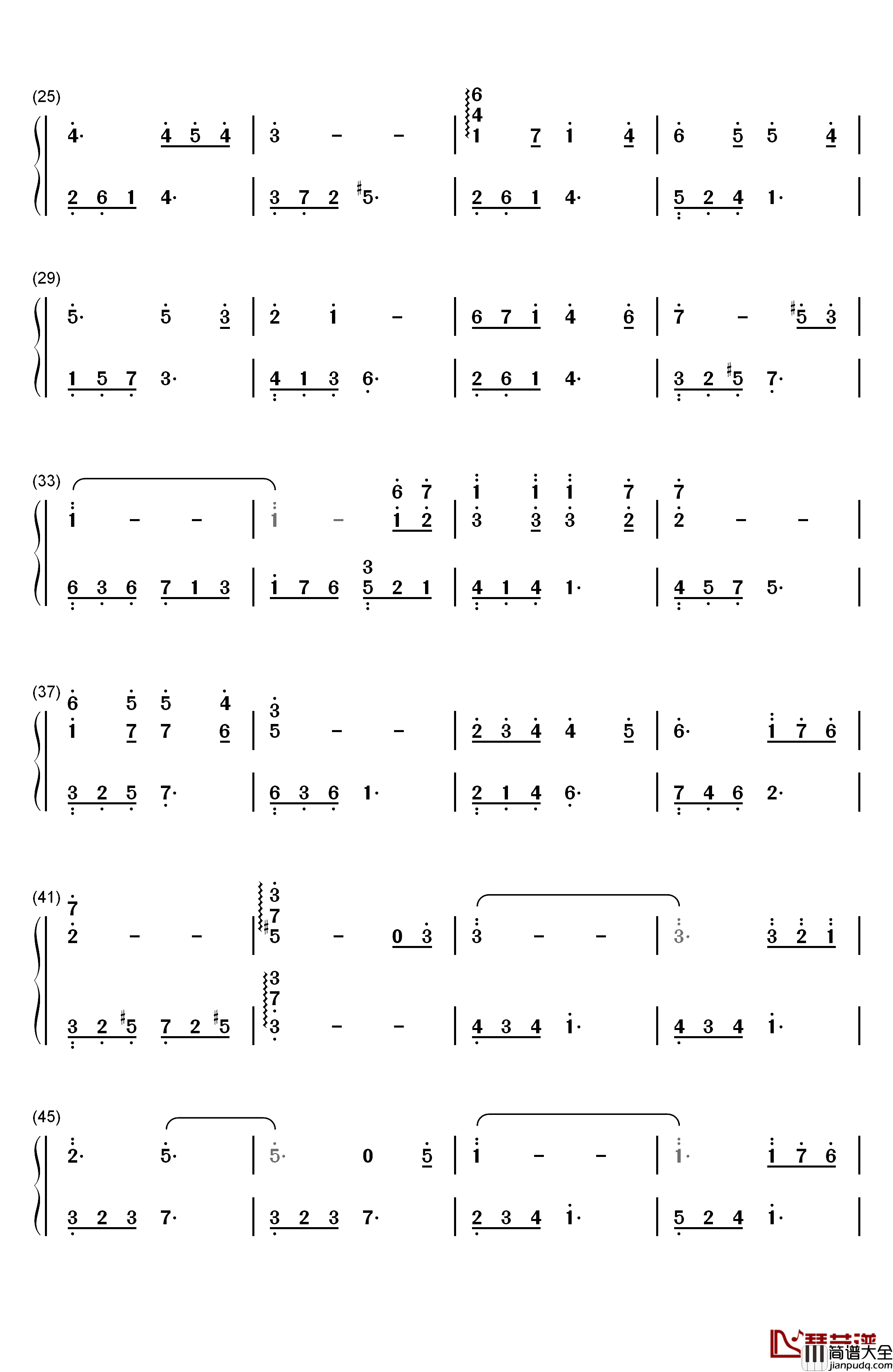 不痛钢琴简谱_数字双手_樊凡