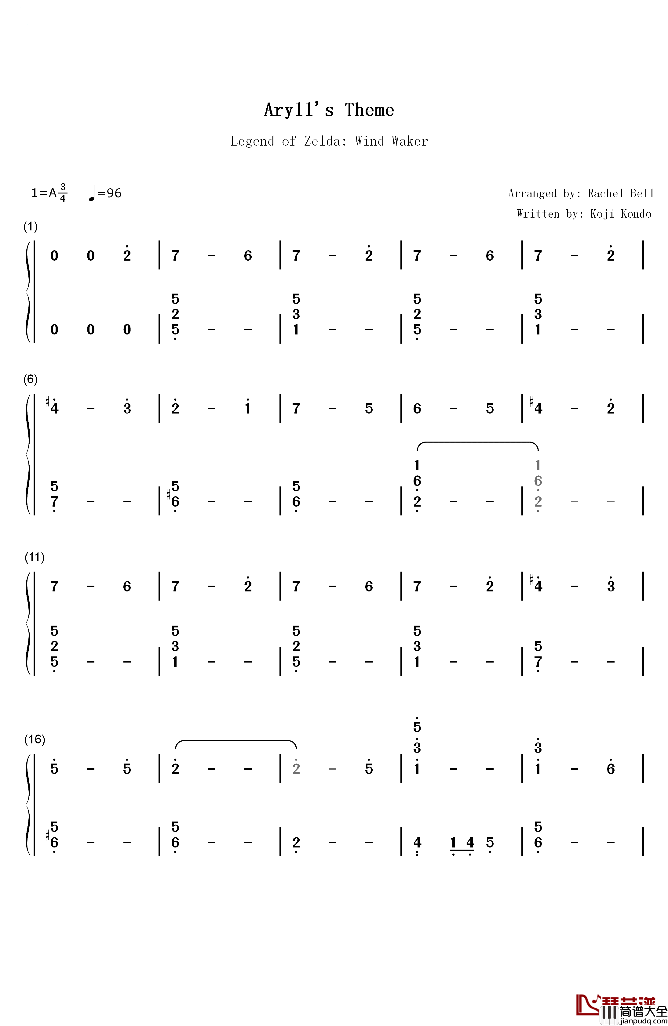 Aryll's_Theme钢琴简谱_数字双手_近藤浩治