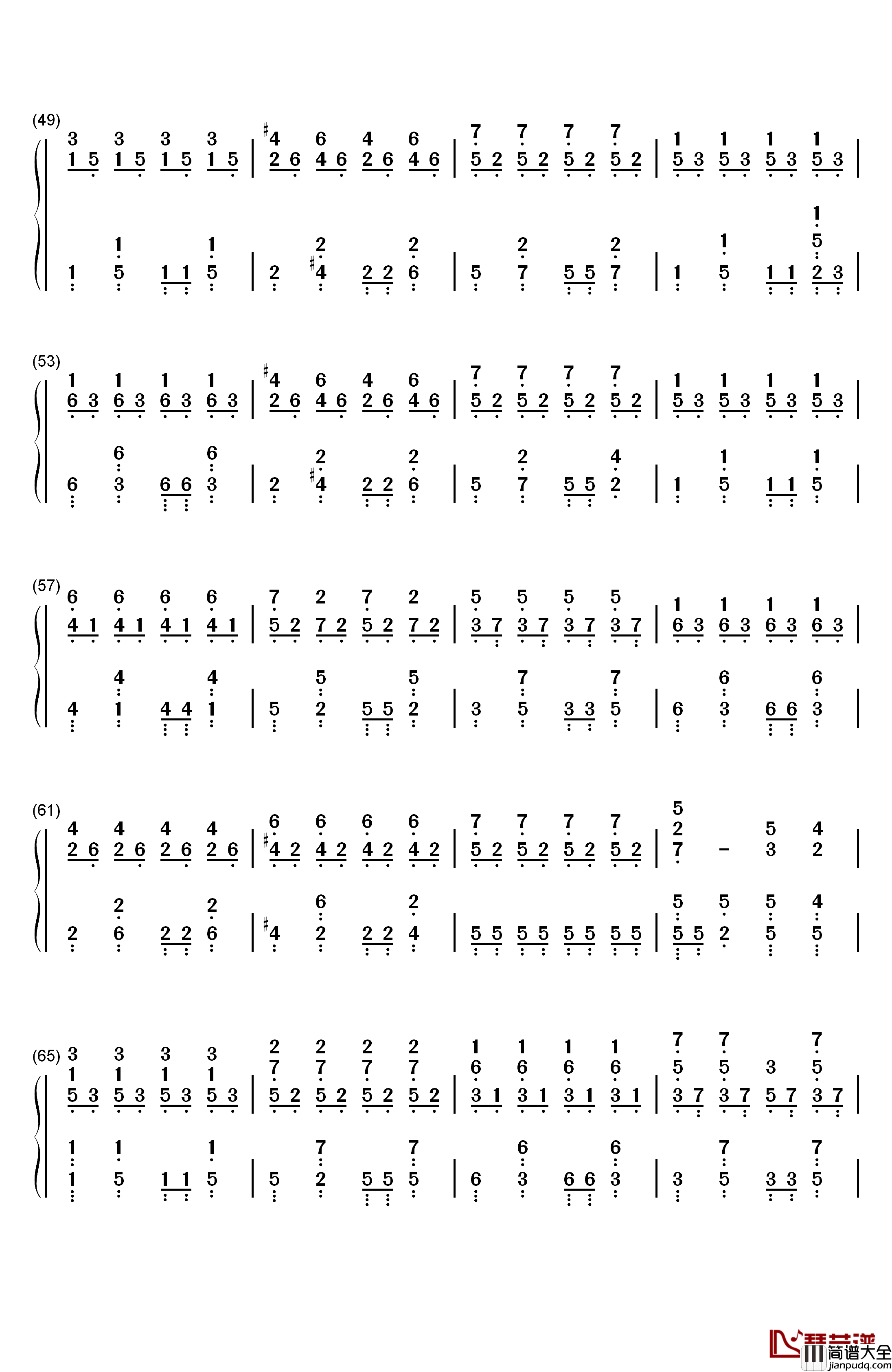 小幸运钢琴简谱_数字双手_田馥甄