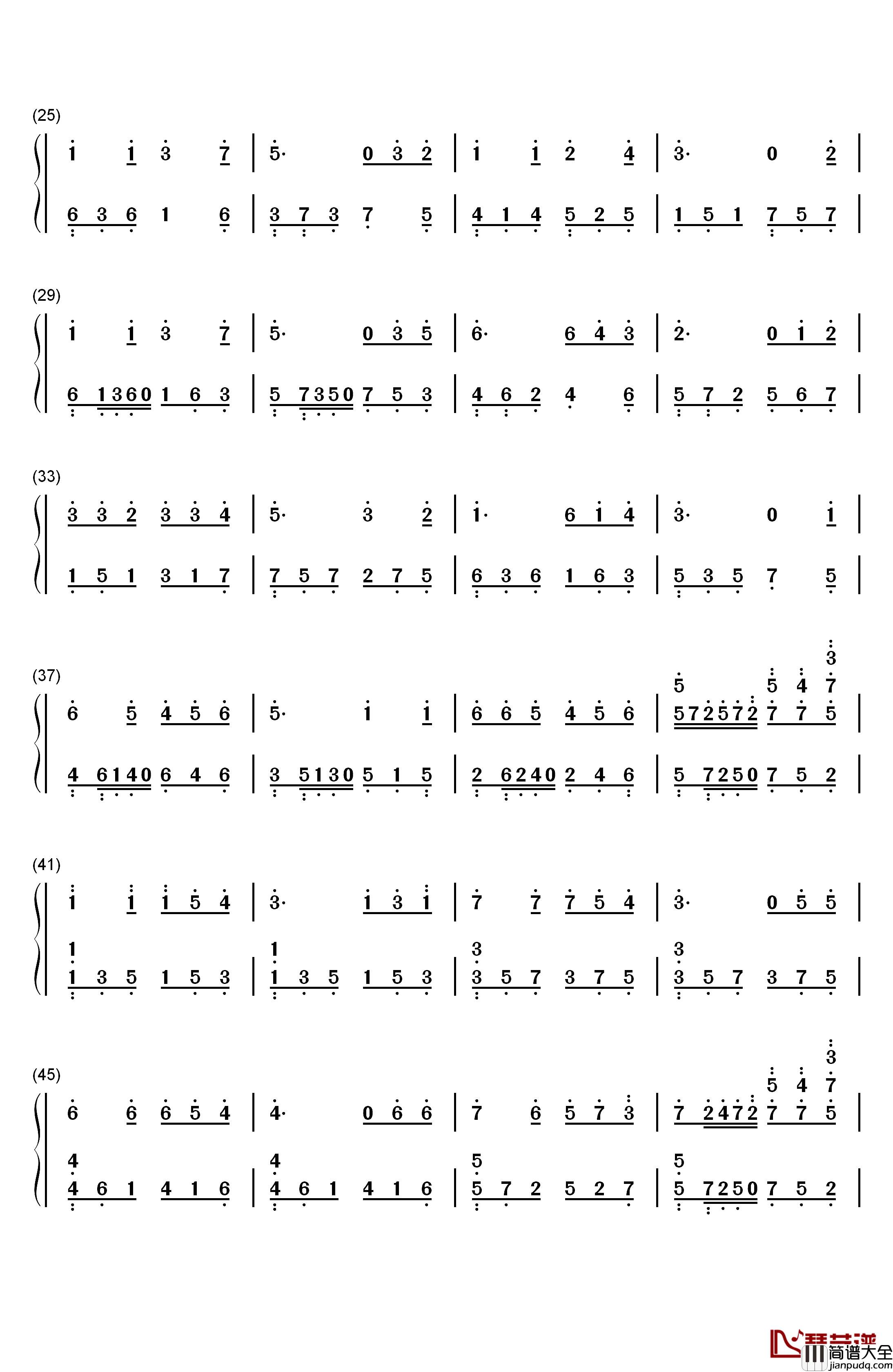 终身美丽钢琴简谱_数字双手_郑秀文