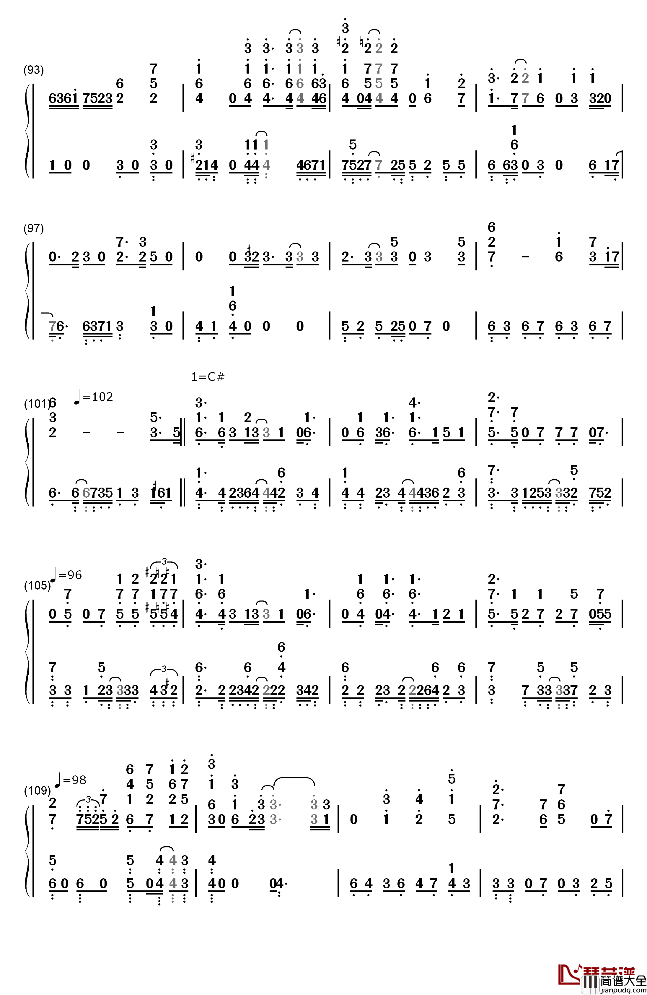 鸟之诗钢琴简谱_数字双手_Lia