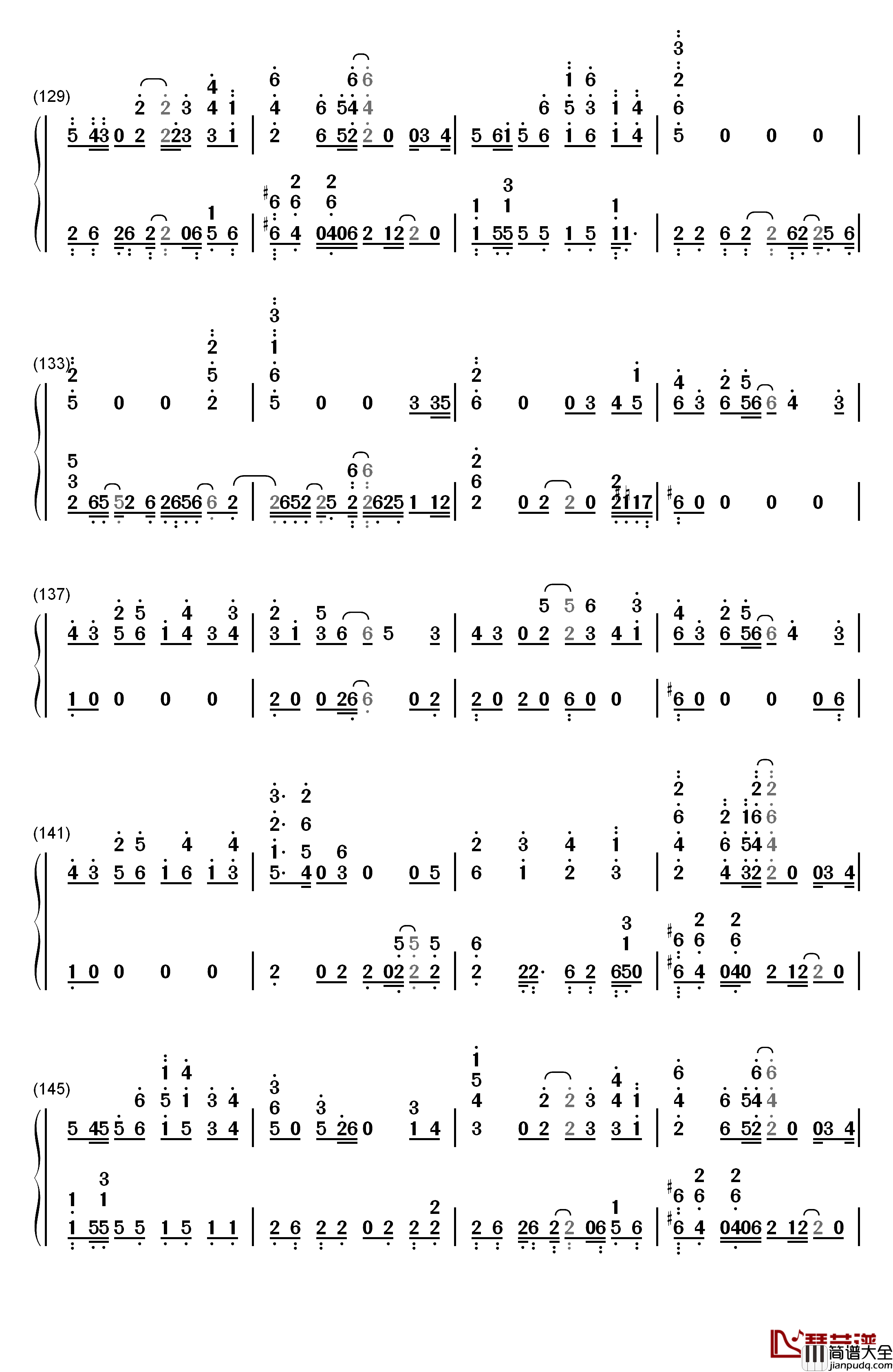 鸟之诗钢琴简谱_数字双手_Lia