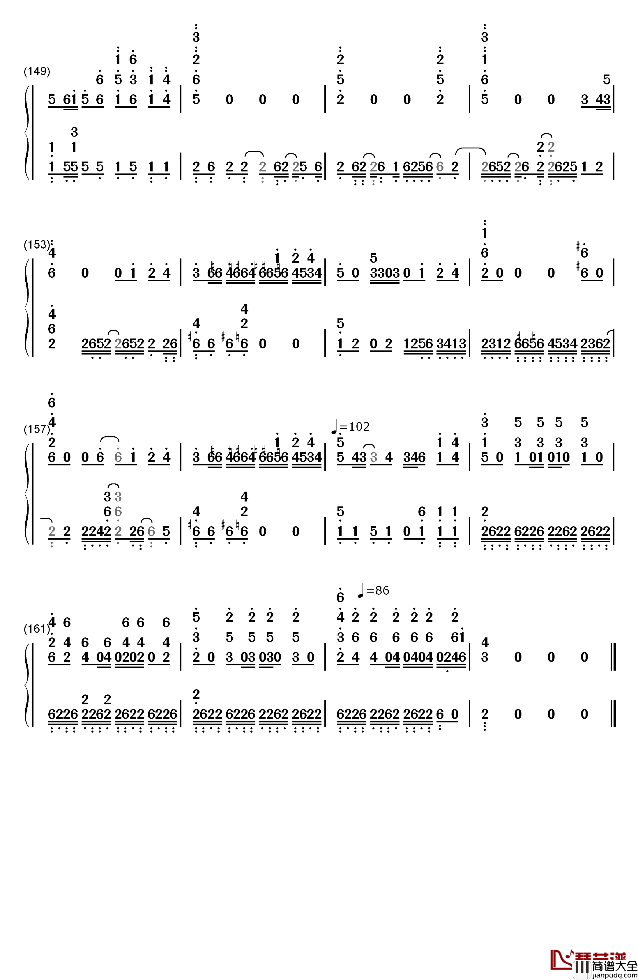 鸟之诗钢琴简谱_数字双手_Lia