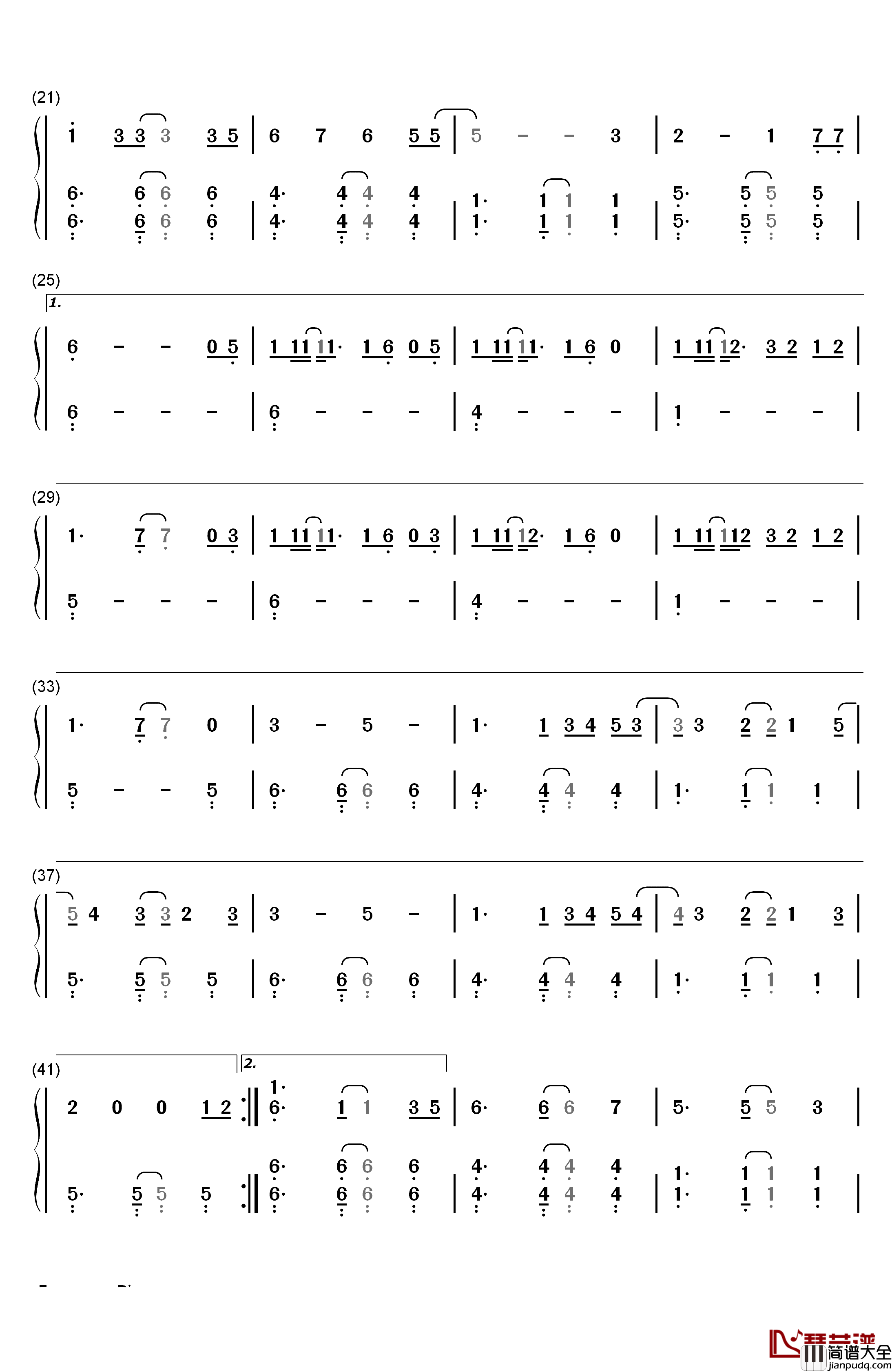 Stay With Me钢琴简谱_数字双手_朴灿烈_Punch