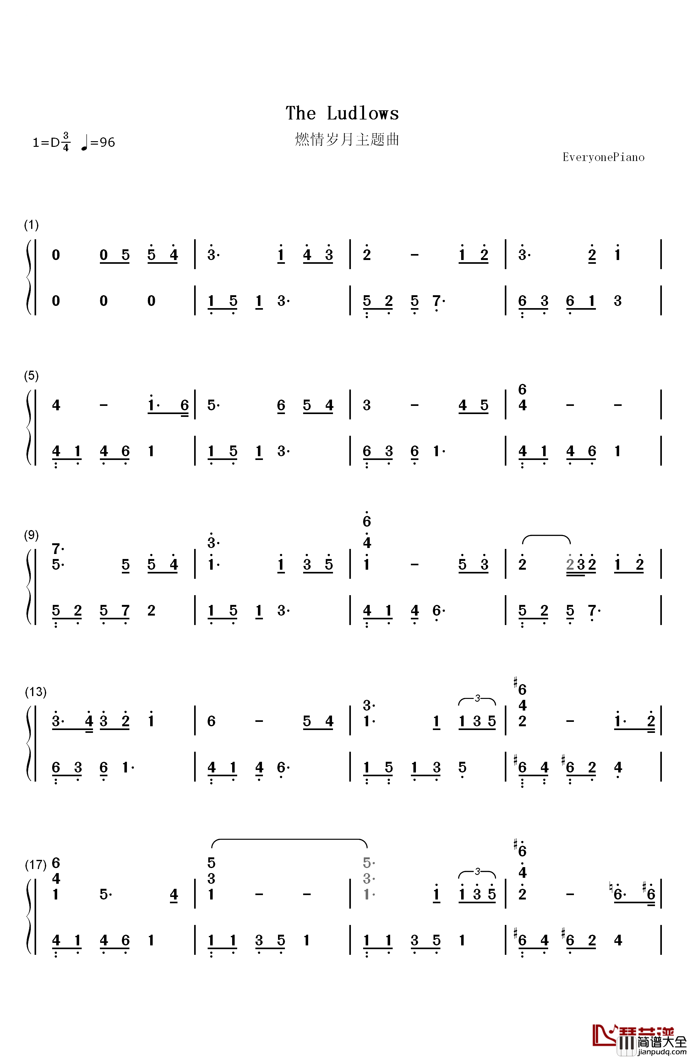 The_Ludlows_钢琴简谱_数字双手_James_Horner