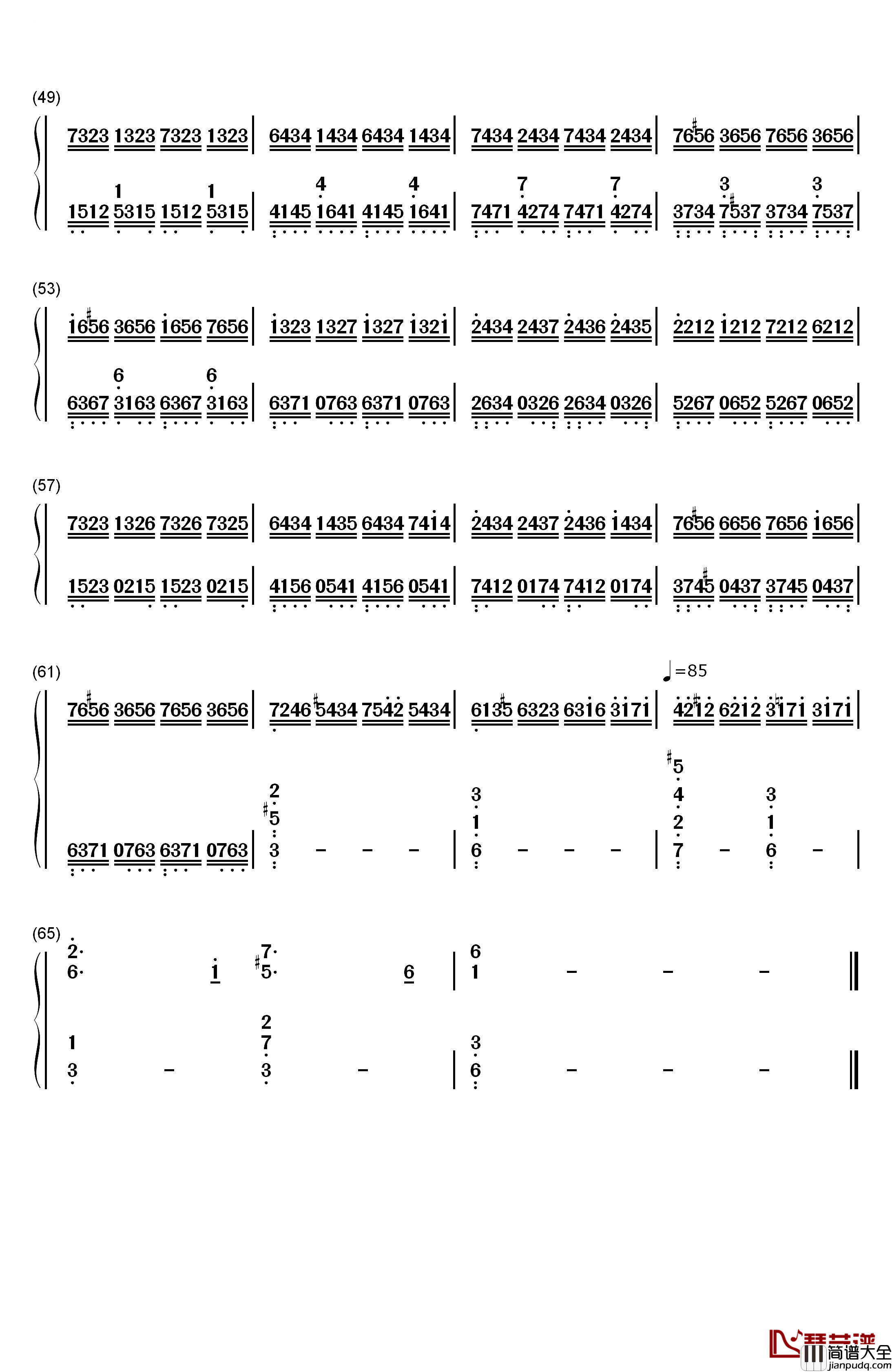 g小调的巴赫钢琴简谱_数字双手_巴赫