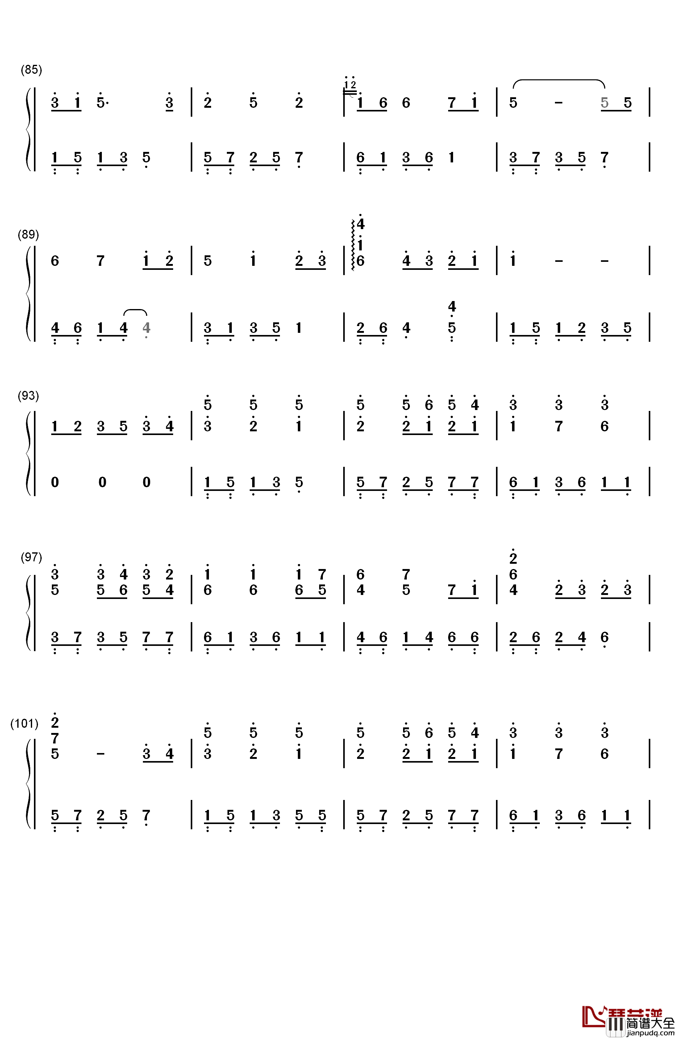いつも何度でも钢琴简谱_数字双手_木村弓