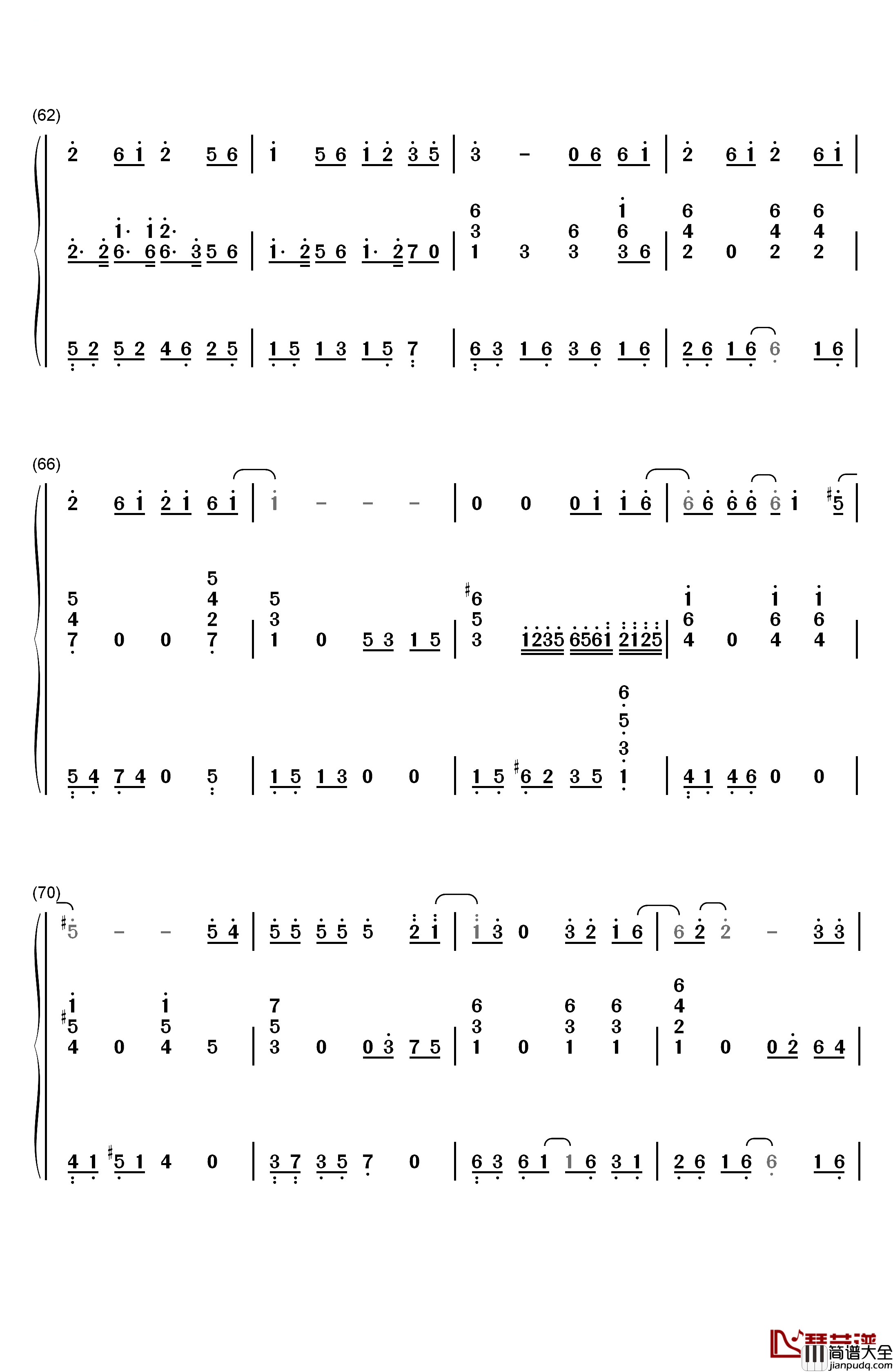 雨下一整晚钢琴简谱_数字双手_周杰伦