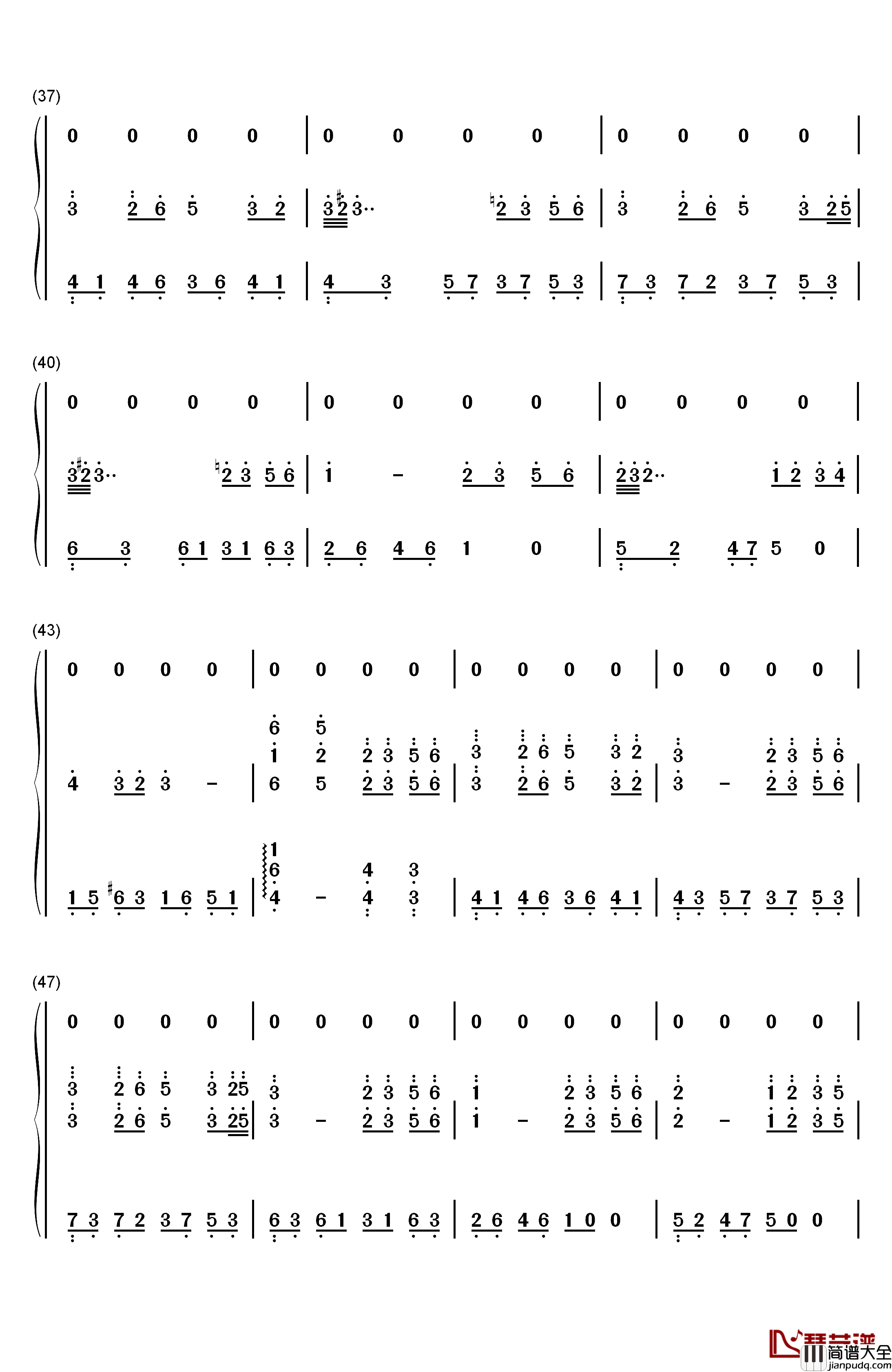 雨下一整晚钢琴简谱_数字双手_周杰伦