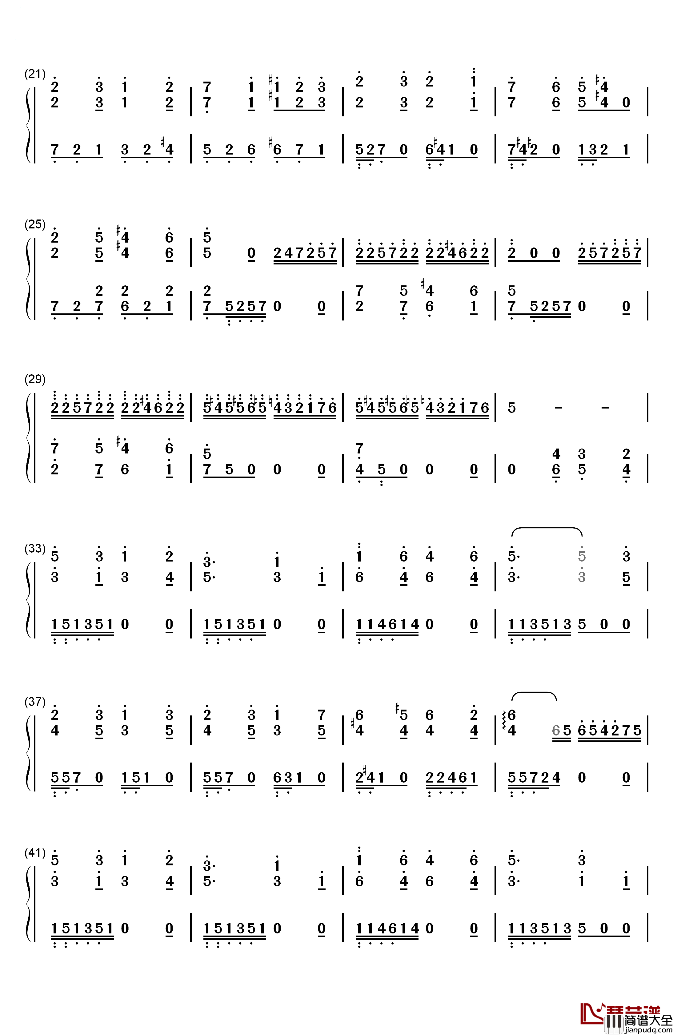 蝴蝶钢琴简谱_数字双手_默克尔