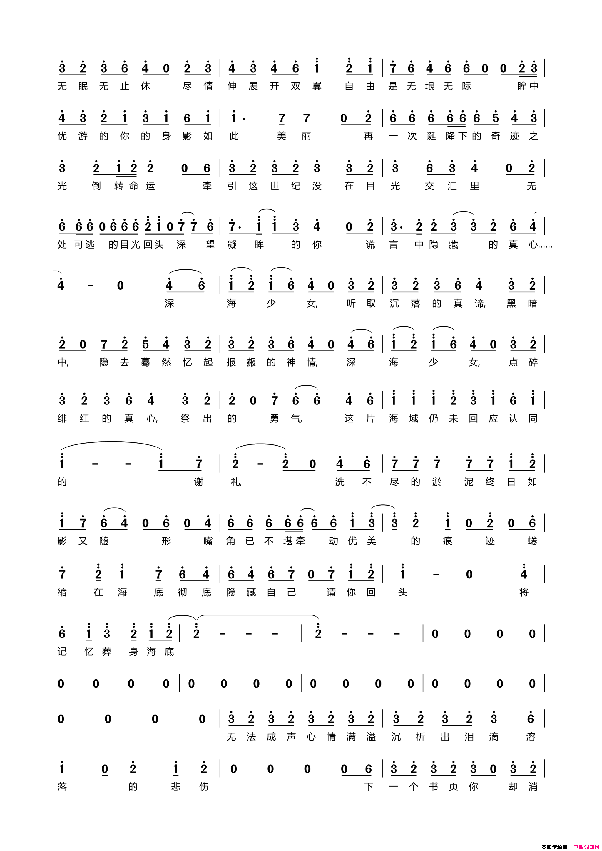深海少女简谱_洛天依演唱