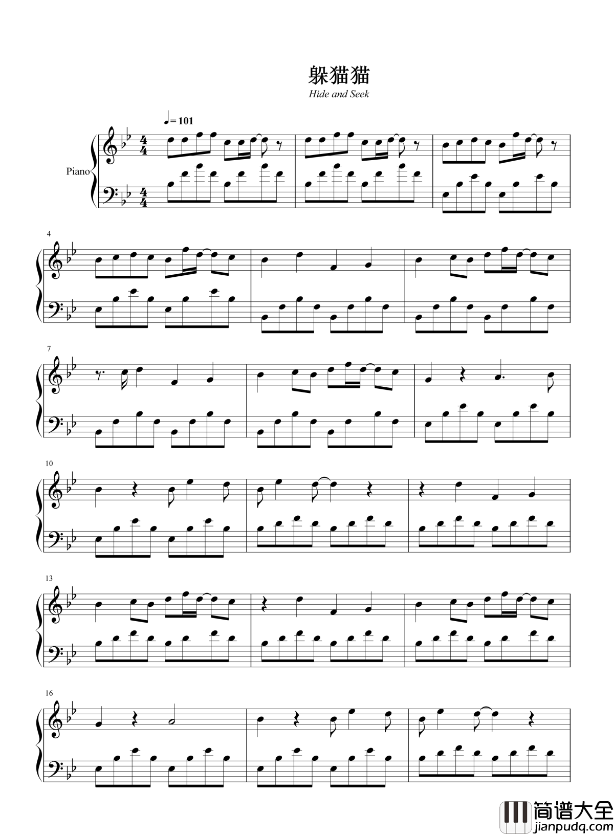 躲猫猫钢琴谱_tfboys_在这无风的夜晚_快乐变得很简单