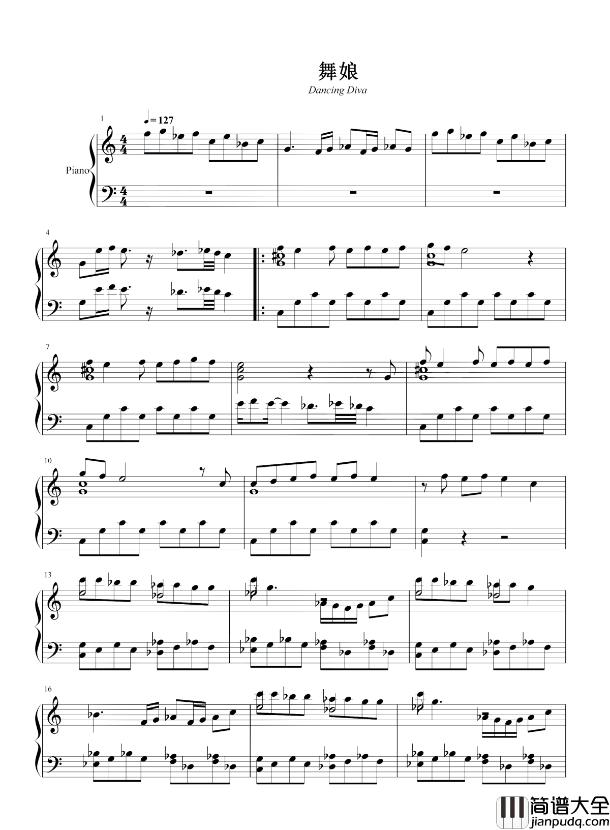 舞娘钢琴谱_蔡依林_白雪夏夜我不停歇