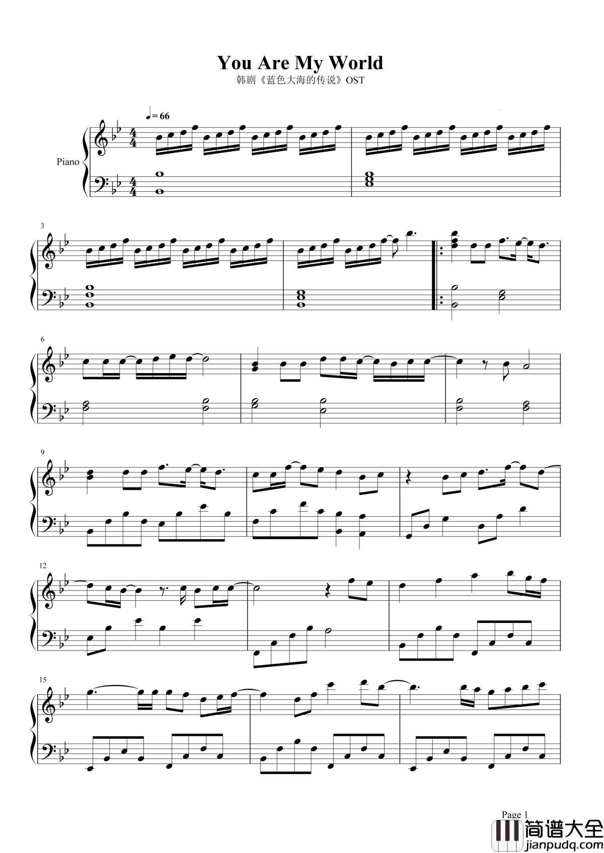 You_Are_My_World钢琴谱_尹莱美_想靠近你身边依偎你怀里