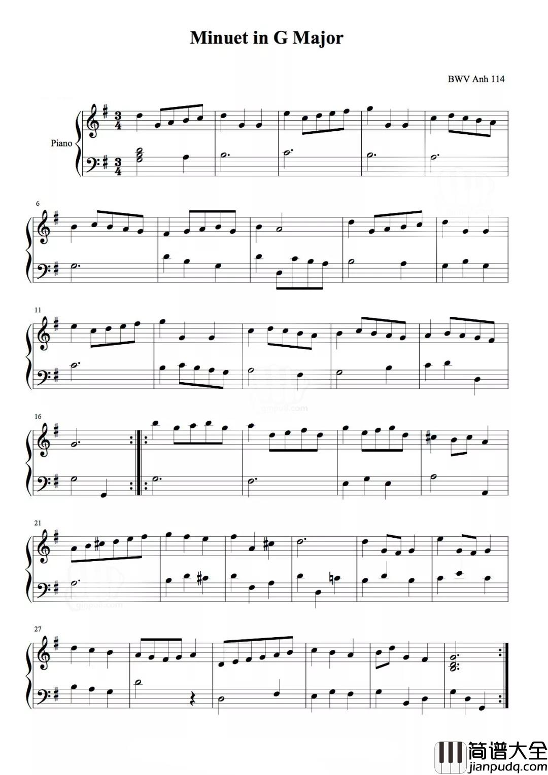 巴赫G大调小步舞曲钢琴谱_这首爱的协奏曲，究竟是否巴赫所作