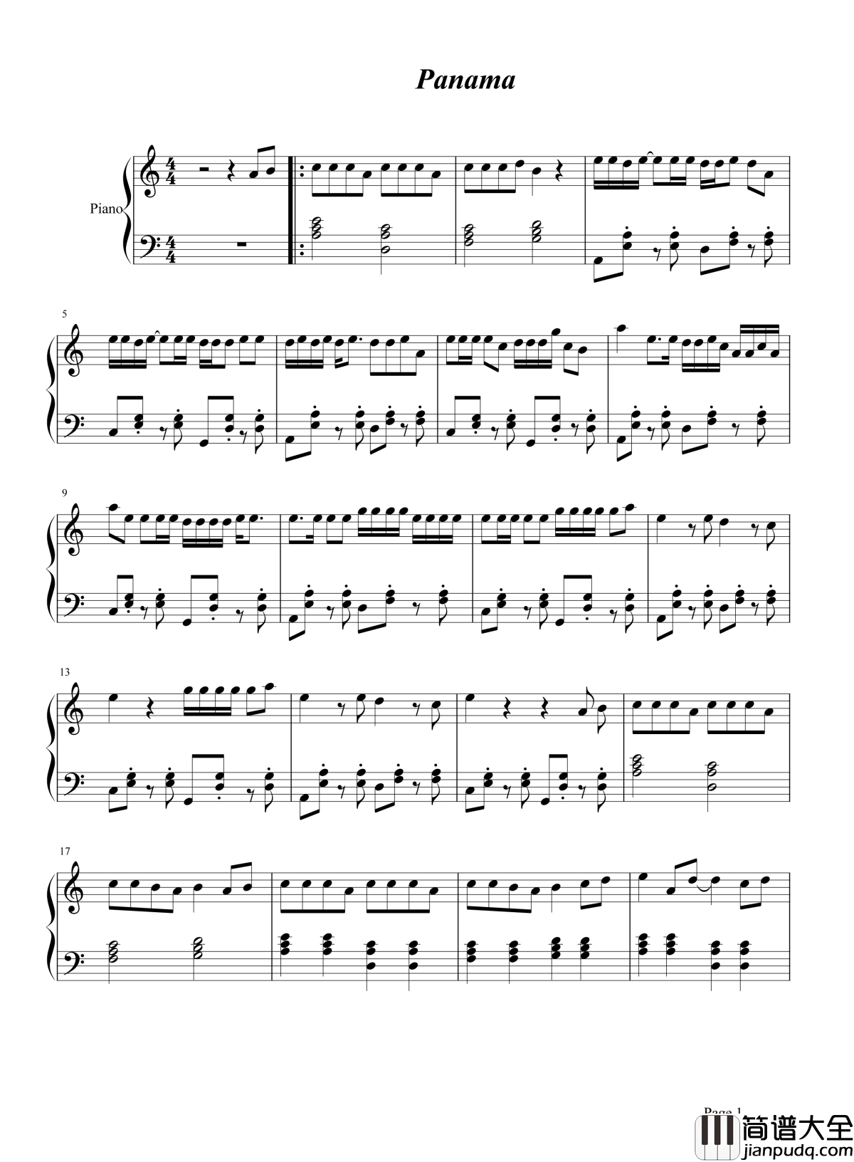 Panama钢琴谱_Matteo_魔性神曲panama,听一遍就已上瘾