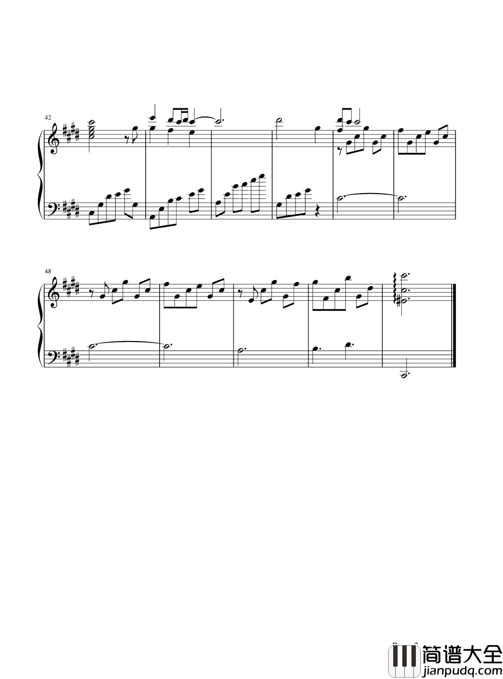 满月钢琴谱_陈思思_幸有一天留点温情可享