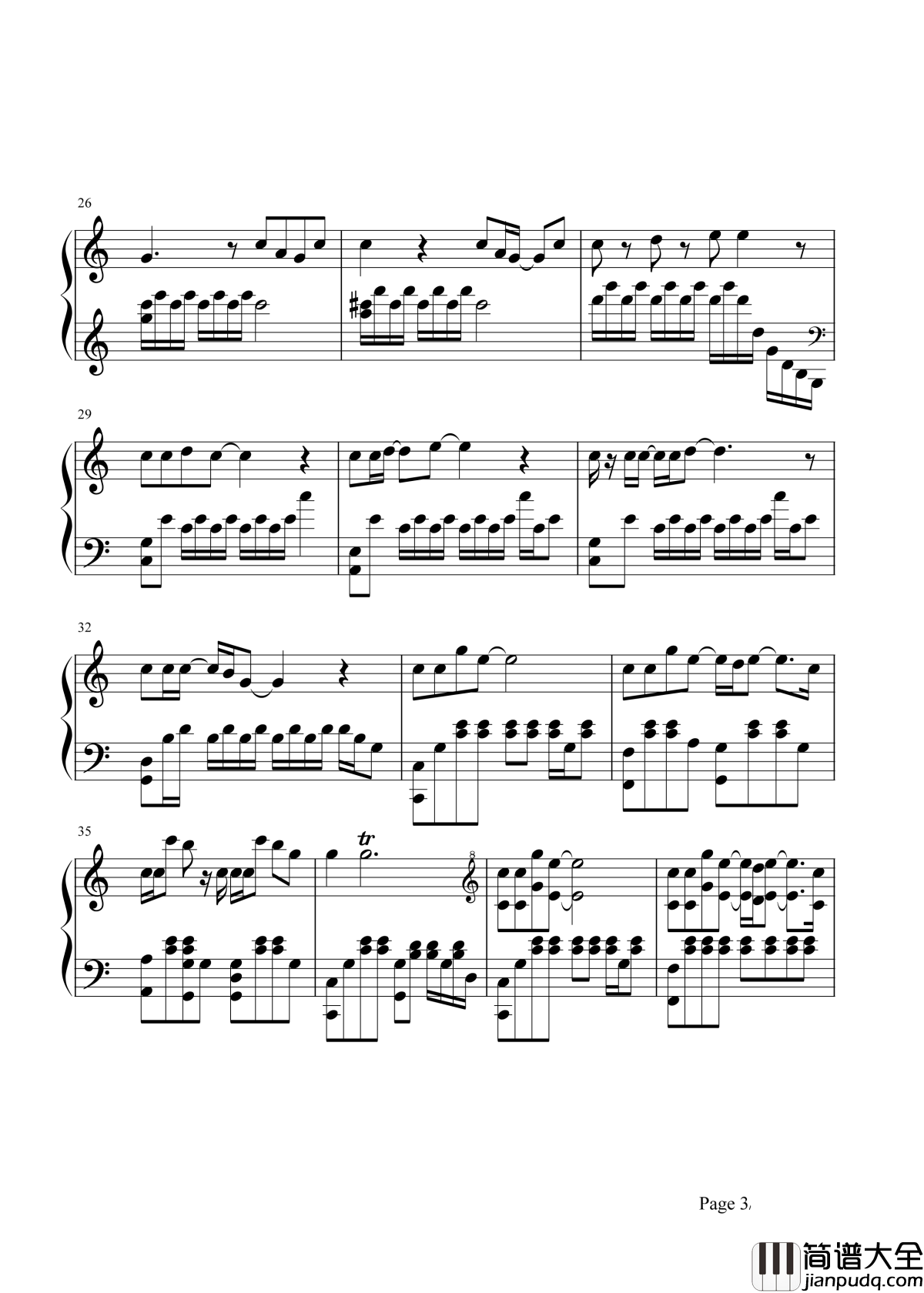 在,也不见钢琴谱_孙燕姿_不想就不酸也不甜