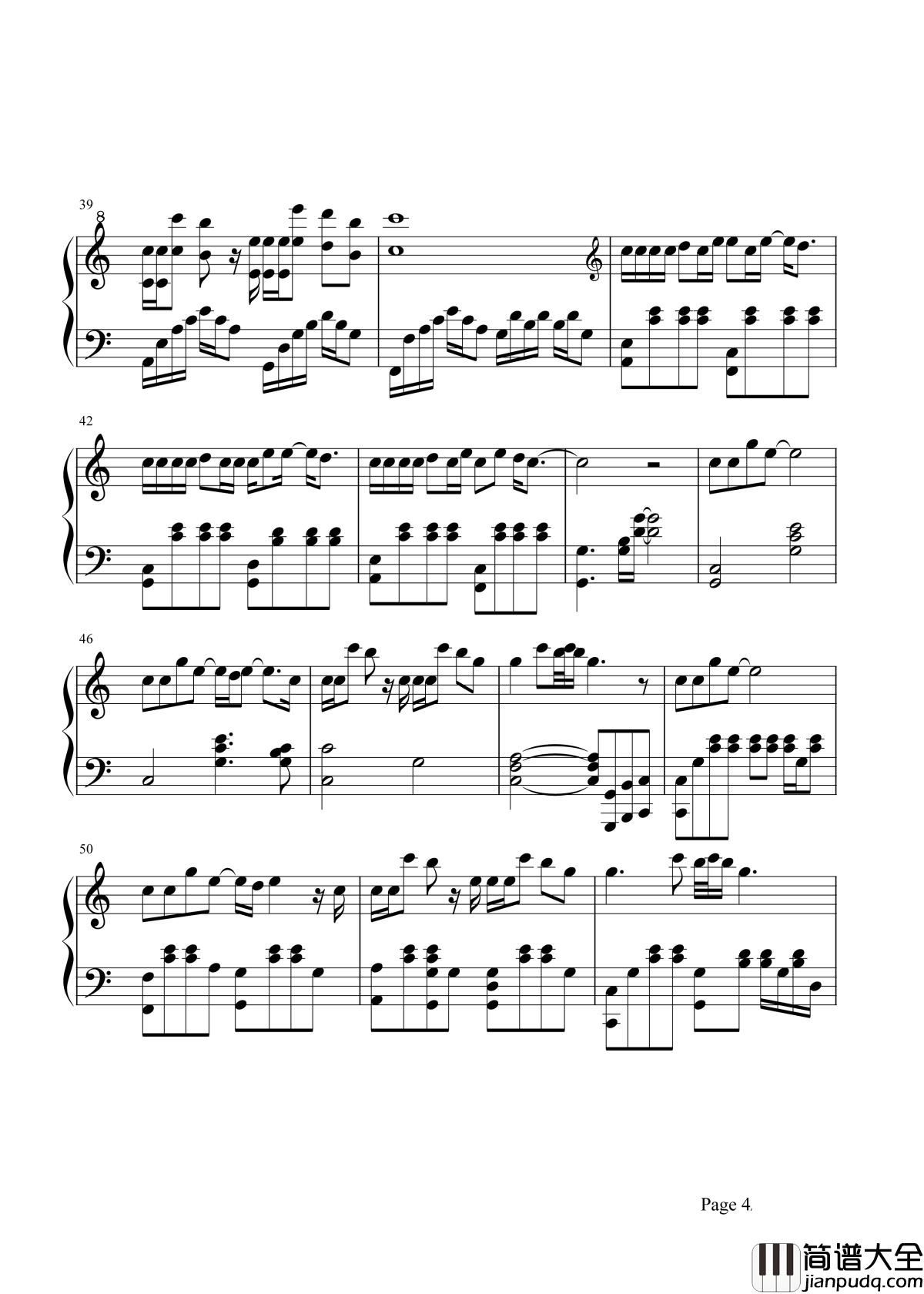 在,也不见钢琴谱_孙燕姿_不想就不酸也不甜