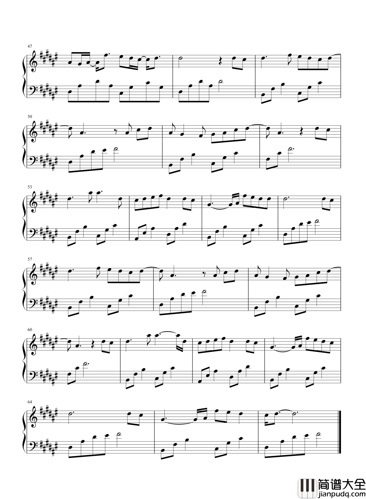 不如笑归去钢琴谱_周传雄_不如笑归去_惟愿与你长醉