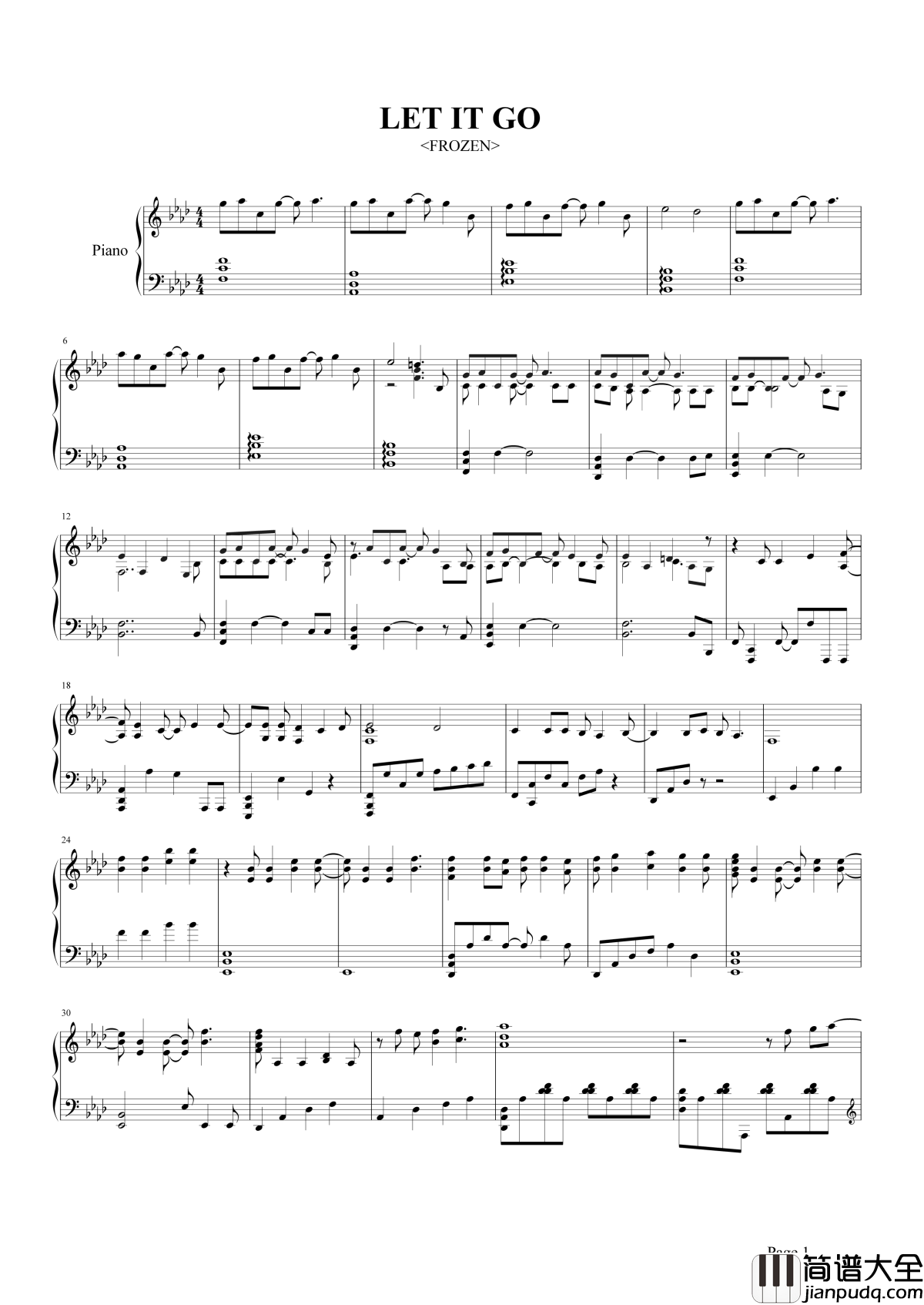 Let_It_Go钢琴谱_让风暴怒吼吧,寒冷再也不能烦扰我了