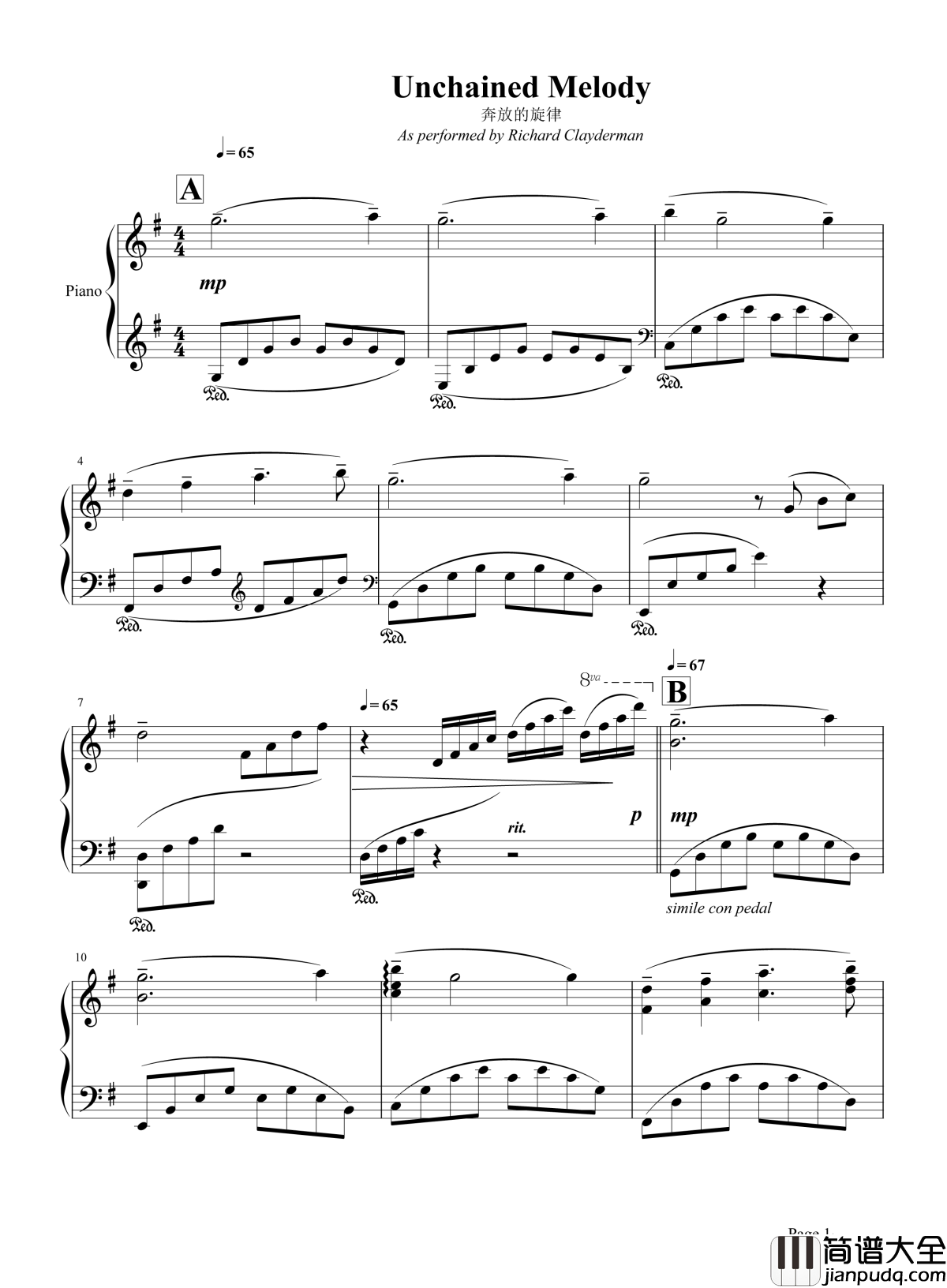 _Unchained_Melody|钢琴谱_人鬼情未了_歌比电影还销魂