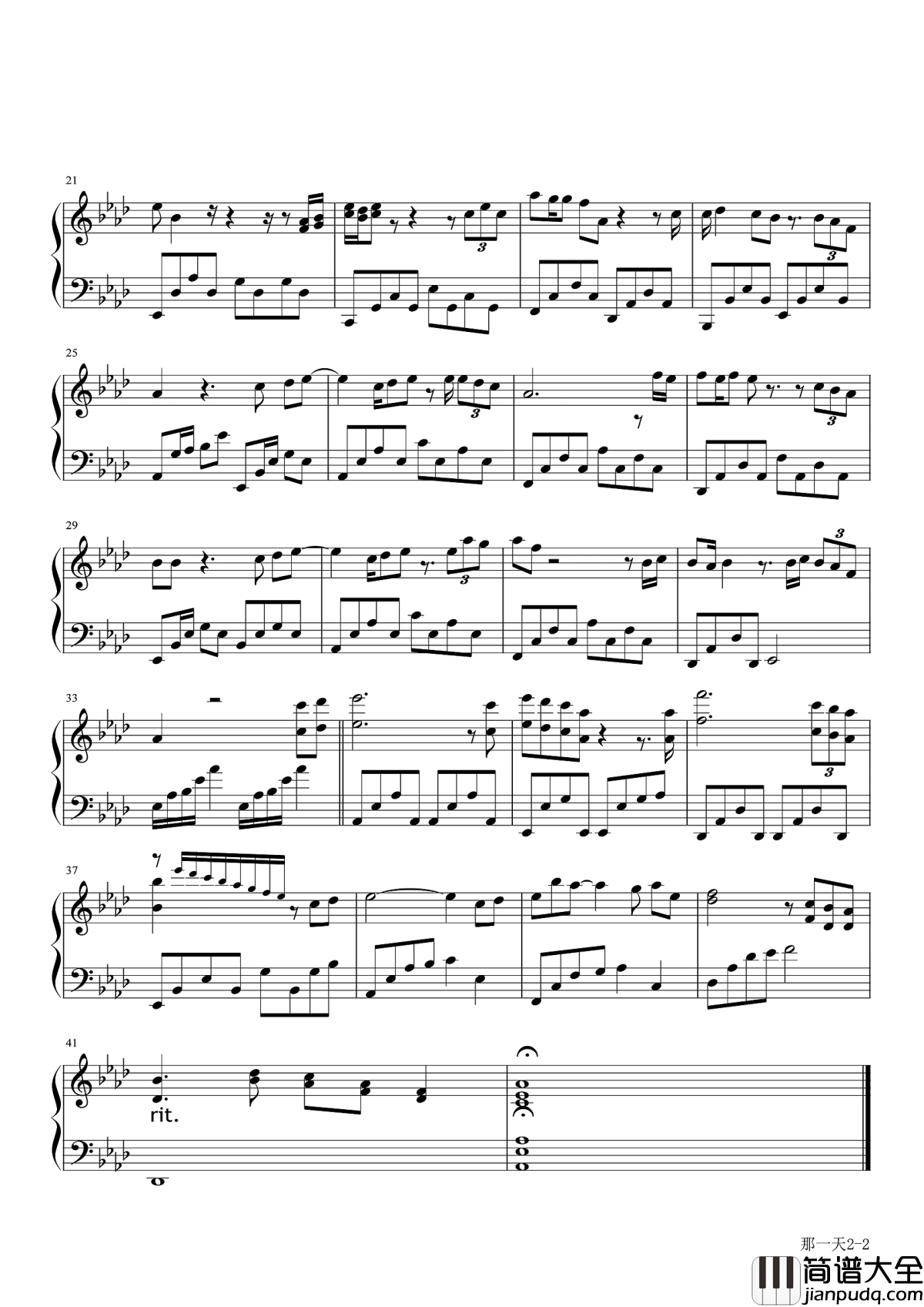 那一天钢琴谱_杨坤_带着想你的日夜期盼