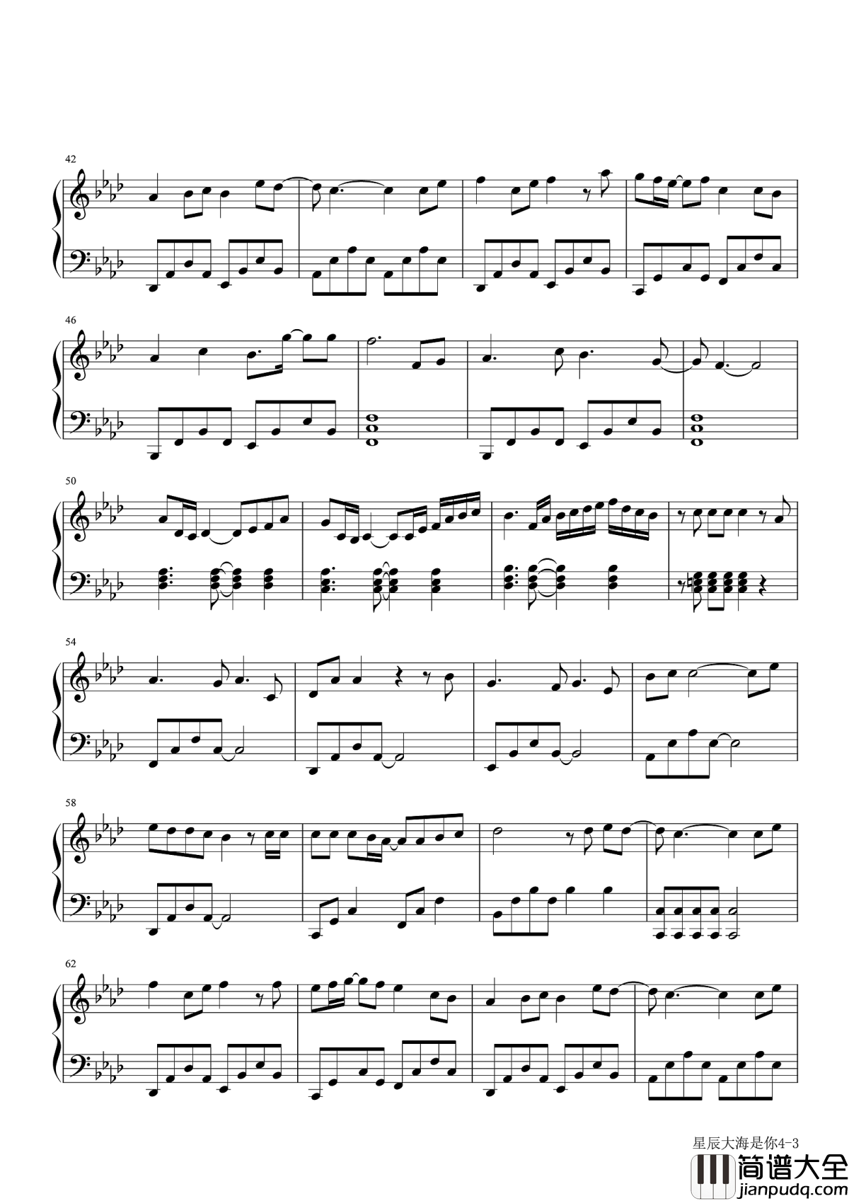 星辰大海是你钢琴谱_魏晨_想是你_念是你_星辰大海是你