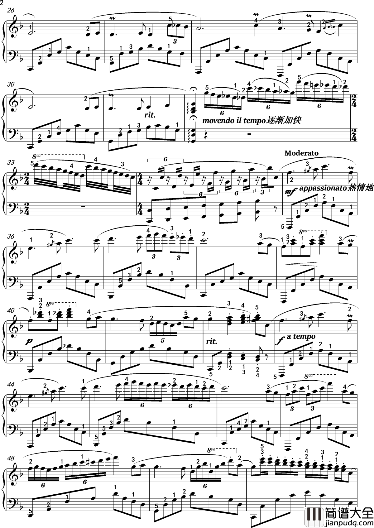 月亮代表我的心钢琴谱_邓丽君_深深的一段情叫我思念到如今